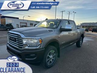 <b>6.7 Cummins Turbo Diesel, Longhorn Level 1 Equipment Group, Premium Leather Bucket Seats, 20 inch Aluminum Wheels!</b><br> <br> <br> <br>  This ultra capable Heavy Duty Ram 2500 is a muscular workhorse ready for any job you put in front of it. <br> <br>Endlessly capable, this 2024 Ram 2500HD pulls out all the stops, and has the towing capacity that sets it apart from the competition. On top of its proven Ram toughness, this Ram 2500HD has an ultra-quiet cabin full of amazing tech features that help make your workday more enjoyable. Whether youre in the commercial sector or looking for serious recreational towing rig, this impressive 2500HD is ready for anything that you are.<br> <br> This billet metallic sought after diesel Crew Cab 4X4 pickup   has a 6 speed automatic transmission and is powered by a Cummins 370HP 6.7L Straight 6 Cylinder Engine. This vehicle has been upgraded with the following features: 6.7 Cummins Turbo Diesel, Longhorn Level 1 Equipment Group, Premium Leather Bucket Seats, 20 Inch Aluminum Wheels. <br><br> View the original window sticker for this vehicle with this url <b><a href=http://www.chrysler.com/hostd/windowsticker/getWindowStickerPdf.do?vin=3C6UR5GLXRG189261 target=_blank>http://www.chrysler.com/hostd/windowsticker/getWindowStickerPdf.do?vin=3C6UR5GLXRG189261</a></b>.<br> <br>To apply right now for financing use this link : <a href=https://standarddodge.ca/financing target=_blank>https://standarddodge.ca/financing</a><br><br> <br/><br>* Visit Us Today *Youve earned this - stop by Standard Chrysler Dodge Jeep Ram located at 208 Cheadle St W., Swift Current, SK S9H0B5 to make this car yours today! <br> Pricing may not reflect additional accessories that have been added to the advertised vehicle<br><br> Come by and check out our fleet of 40+ used cars and trucks and 130+ new cars and trucks for sale in Swift Current.  o~o