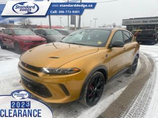 <b>Hybrid,  Sunroof,  Cooled Seats,  Navigation,  Premium Audio!</b><br> <br> <br> <br>  As a compact SUV, this 2024 Hornet perfectly encapsules Dodges obsession for incredible performance. <br> <br>This 2024 Dodge Hornet features sharp aggressive exterior styling combined with astounding performance from a selection of powertrains to ensure that this head-turning SUV stays on top of the pack. With an addition of a new hybrid power unit, exceptional acceleration as well as impressive efficiency is expected. For a taste of the new chapter of Dodge, step this way.<br> <br> This acapulco gold                  SUV  has a 6 speed automatic transmission and is powered by a  288HP 1.3L 4 Cylinder Engine.<br> <br> Our Hornets trim level is R/T Plus PHEV. This range-topping R/T Plus rewards you with inbuilt navigation, ventilated and heated leather seats with power adjustment and lumbar support, a power liftgate, a leather-wrapped heated steering wheel, remote engine start, and an 8-speaker Harman Kardon audio system. Other amazing standard features include a 10.25-inch infotainment screen powered by Uconnect 5 with wireless Apple CarPlay and Android Auto, LED lights with daytime running lights and automatic high beams, and power heated side mirrors. Safety on the road is assured thanks to blind spot detection, ParkSense rear parking sensors, forward collision warning with rear cross path detection, lane departure warning, and a ParkView back-up camera. Additional features include mobile hotspot internet access, front and rear cupholders, proximity keyless entry with push button start, traffic distance pacing, dual-zone front air conditioning, and so much more! This vehicle has been upgraded with the following features: Hybrid,  Sunroof,  Cooled Seats,  Navigation,  Premium Audio,  Power Liftgate,  Remote Start. <br><br> View the original window sticker for this vehicle with this url <b><a href=http://www.chrysler.com/hostd/windowsticker/getWindowStickerPdf.do?vin=ZACPDFDW9R3A21285 target=_blank>http://www.chrysler.com/hostd/windowsticker/getWindowStickerPdf.do?vin=ZACPDFDW9R3A21285</a></b>.<br> <br>To apply right now for financing use this link : <a href=https://standarddodge.ca/financing target=_blank>https://standarddodge.ca/financing</a><br><br> <br/><br>* Visit Us Today *Youve earned this - stop by Standard Chrysler Dodge Jeep Ram located at 208 Cheadle St W., Swift Current, SK S9H0B5 to make this car yours today! <br> Pricing may not reflect additional accessories that have been added to the advertised vehicle<br><br> Come by and check out our fleet of 30+ used cars and trucks and 120+ new cars and trucks for sale in Swift Current.  o~o