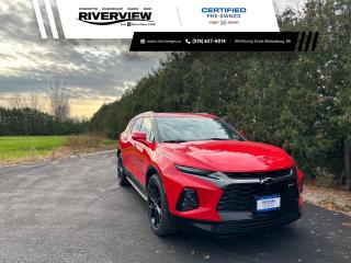 <p>Just landed on our pre-owned lot is this beautiful Red Hot 2019 Chevrolet Blazer RS! No accidents!</p>

<p></p>

<p>The 2019 Chevy Blazer RD is a stylish and powerful SUV known for its bold design and dynamic performance. With a distinctive exterior, comfortable interior, and advanced technology features, it offers a versatile and enjoyable driving experience for those seeking a blend of style and functionality.</p>

<p>Some of the great features include, heated and ventilated front seats, heated steering wheel, leather upholstery, wireless charging, rear mirrow camera, HD surround vision, rear view camera with rear park assist, remote vehicle start, trailering package, panoramic sunroof, Bose speakers, front bucket seats, keyless entry and so much more!</p>

<p>Call and book your appointment today!</p>
<p><span style=font-size:12px><span style=font-family:Arial,Helvetica,sans-serif><strong>Certified Pre-Owned</strong> vehicles go through a 150+ point inspection and are reconditioned to the highest standards. They include a 3 month/5,000km dealer certified warranty with 24 hour roadside assistance, exchange privileged within first 30 days/2,500km and a 3 month free trial of SiriusXM radio (when vehicle is equipped). Verify with dealer for all vehicle features.</span></span></p>

<p><span style=font-size:12px><span style=font-family:Arial,Helvetica,sans-serif>All our vehicles are <strong>Market Value Priced</strong> which provides you with the most competitive prices on all our pre-owned vehicles, all the time. </span></span></p>

<p><span style=font-size:12px><span style=font-family:Arial,Helvetica,sans-serif><strong><span style=background-color:white><span style=color:black>**All advertised pricing is for financing purchases, all-cash purchases will have a surcharge.</span></span></strong><span style=background-color:white><span style=color:black> Surcharge rates based on the selling price $0-$29,999 = $1,000 and $30,000+ = $2,000. </span></span></span></span></p>

<p><span style=font-size:12px><span style=font-family:Arial,Helvetica,sans-serif><strong>*4.99% Financing</strong> available OAC on select pre-owned vehicles up to 24 months, 6.49% for 36-48 months, 6.99% for 60-84 months.(2019-2025MY Encore, Envision, Enclave, Verano, Regal, LaCrosse, Cruze, Equinox, Spark, Sonic, Malibu, Impala, Trax, Blazer, Traverse, Volt, Bolt, Camaro, Corvette, Silverado, Colorado, Tahoe, Suburban, Terrain, Acadia, Sierra, Canyon, Yukon/XL).</span></span></p>

<p><span style=font-size:12px><span style=font-family:Arial,Helvetica,sans-serif>Visit us today at 854 Murray Street, Wallaceburg ON or contact us at 519-627-6014 or 1-800-828-0985.</span></span></p>

<p> </p>