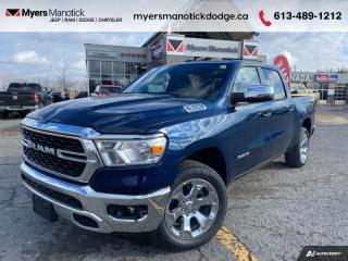 <b>Aluminum Wheels,  Heavy Duty Suspension,  Tow Package,  Power Mirrors,  Rear Camera!</b><br> <br> <br> <br>Call 613-489-1212 to speak to our friendly sales staff today, or come by the dealership!<br> <br>  Beauty meets brawn with this rugged Ram 1500. <br> <br>The Ram 1500s unmatched luxury transcends traditional pickups without compromising its capability. Loaded with best-in-class features, its easy to see why the Ram 1500 is so popular. With the most towing and hauling capability in a Ram 1500, as well as improved efficiency and exceptional capability, this truck has the grit to take on any task.<br> <br> This patriot blu prl Crew Cab 4X4 pickup   has an automatic transmission and is powered by a  395HP 5.7L 8 Cylinder Engine.<br> <br> Our 1500s trim level is Big Horn. This Ram 1500 Bighorn comes with stylish aluminum wheels, a leather steering wheel, class II towing equipment including a hitch, wiring harness and trailer sway control, heavy-duty suspension, cargo box lighting, and a locking tailgate. Additional features include heated and power adjustable side mirrors, UCconnect 3, hands-free phone communication, push button start, cruise control, air conditioning, vinyl floor lining, and a rearview camera. This vehicle has been upgraded with the following features: Aluminum Wheels,  Heavy Duty Suspension,  Tow Package,  Power Mirrors,  Rear Camera. <br><br> View the original window sticker for this vehicle with this url <b><a href=http://www.chrysler.com/hostd/windowsticker/getWindowStickerPdf.do?vin=1C6SRFFT9RN182467 target=_blank>http://www.chrysler.com/hostd/windowsticker/getWindowStickerPdf.do?vin=1C6SRFFT9RN182467</a></b>.<br> <br>To apply right now for financing use this link : <a href=https://CreditOnline.dealertrack.ca/Web/Default.aspx?Token=3206df1a-492e-4453-9f18-918b5245c510&Lang=en target=_blank>https://CreditOnline.dealertrack.ca/Web/Default.aspx?Token=3206df1a-492e-4453-9f18-918b5245c510&Lang=en</a><br><br> <br/> Total  cash rebate of $7594 is reflected in the price.   6.49% financing for 96 months. <br> Buy this vehicle now for the lowest weekly payment of <b>$218.14</b> with $0 down for 96 months @ 6.49% APR O.A.C. ( Plus applicable taxes -  $1199  fees included in price    ).  Incentives expire 2024-04-30.  See dealer for details. <br> <br>If youre looking for a Dodge, Ram, Jeep, and Chrysler dealership in Ottawa that always goes above and beyond for you, visit Myers Manotick Dodge today! Were more than just great cars. We provide the kind of world-class Dodge service experience near Kanata that will make you a Myers customer for life. And with fabulous perks like extended service hours, our 30-day tire price guarantee, the Myers No Charge Engine/Transmission for Life program, and complimentary shuttle service, its no wonder were a top choice for drivers everywhere. Get more with Myers!<br> Come by and check out our fleet of 40+ used cars and trucks and 100+ new cars and trucks for sale in Manotick.  o~o