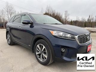 <b>Brand New Tires, Leather Interior, Heated Steering Wheel, Heated Seats, Rear Camera, Power Driver Seat, Push Button Start, Non-smoker, One Owner, Local Trade not a Rental, Certified!<br> <br></b><br>   Compare at $28588 - Kia of Timmins is just $26995! <br> <br>   Built to be a quiet and comfortable performer, this Kia Sorento is the perfect combination on and off road capabilities, and a supple, solid driving experience. This  2019 Kia Sorento is for sale today in Timmins. <br> <br>This 2019 Kia Sorento is a classy, comfortable, and capable SUV that is built to be the perfect family hauler. It boasts one of the best designed and built interiors within its class, and an elegant exterior design that is sure to capture attention. It delivers a responsive handling feel, while also being very restrained and supple regardless of the road condition. This Kia Sorento does just about everything with grace, confidence and style.This  SUV has 82,758 kms and is a Certified Pre-Owned vehicle. Its  blue in colour  . It has a 8 speed automatic transmission and is powered by a  290HP 3.3L V6 Cylinder Engine.  And its got a certified used vehicle warranty for added peace of mind. <br> <br> Our Sorentos trim level is EX. Efficient yet powerful, the 2018 Kia Sorento EX Turbo boasts an abundance of upgraded features such as automatic full time all wheel drive, larger alloy wheels, an enhanced 7 inch touchscreen display with a 6 speaker stereo, SiriusXM satellite radio, Apple CarPlay, Android Auto, Bluetooth streaming audio and voice activation technology, power heated side mirrors with turn signal indicators, roof rack rails, front fog lamps, power windows, heated leather bucket seats, a proximity key for push button start, memory seats and mirrors settings, blind spot sensor, rear collision sensor, back up camera and much more. This vehicle has been upgraded with the following features: Air, Rear Air, Tilt, Cruise, Power Windows, Power Locks, Power Mirrors. <br> <br>To apply right now for financing use this link : <a href=https://www.kiaoftimmins.com/timmins-ontario-car-loan-application target=_blank>https://www.kiaoftimmins.com/timmins-ontario-car-loan-application</a><br><br> <br/>Kia Certified Pre-Owned vehicles are the most reliable pre-owned vehicles on the road. At Kia, were so sure of this, we stand behind our vehicles with a no hassle 30 day / 2,000 kmexchange privilege. We offer the following benefits: 135 point vehicle inspection, paintless dent removal coverage, key and keyless remote replacement coverage, mechanical breakdown protection (optional coverage), filter changes, $500 graduate bonus (if applicable), CarFax vehicle history report, SiriusXM satellite radio trial, fully backed by Kia Canada. For more information, please contact one of our professional staff at Kia of Timmins.<br> <br/><br> Buy this vehicle now for the lowest bi-weekly payment of <b>$200.11</b> with $0 down for 84 months @ 8.99% APR O.A.C. ( Plus applicable taxes -  Plus applicable fees   / Total Obligation of $36419  ).  See dealer for details. <br> <br>As a local, family owned and operated dealership we look to be your number one place to buy your new vehicle! Kia of Timmins has been serving a large community across northern Ontario since 2001 and focuses highly on customer satisfaction. Our #1 priority is to make you feel at home as soon as you step foot in our dealership. Family owned and operated, our business is in Timmins, Ontario the city with the heart of gold. Also positioned near many towns in which we service such as: South Porcupine, Porcupine, Gogama, Foleyet, Chapleau, Wawa, Hearst, Mattice, Kapuskasing, Moonbeam, Fauquier, Smooth Rock Falls, Moosonee, Moose Factory, Fort Albany, Kashechewan, Abitibi Canyon, Cochrane, Iroquois falls, Matheson, Ramore, Kenogami, Kirkland Lake, Englehart, Elk Lake, Earlton, New Liskeard, Temiskaming Shores and many more.We have a fresh selection of new & used vehicles for sale for you to choose from. If we dont have what you need, we can find it! All makes and models are within our reach including: Dodge, Chrysler, Jeep, Ram, Chevrolet, GMC, Ford, Honda, Toyota, Hyundai, Mitsubishi, Nissan, Lincoln, Mazda, Subaru, Volkswagen, Mini-vans, Trucks and SUVs.<br><br>We are located at 1285 Riverside Drive, Timmins, Ontario. Too far way? We deliver anywhere in Ontario and Quebec!<br><br>Come in for a visit, call 1-800-661-6907 to book a test drive or visit <a href=https://www.kiaoftimmins.com>www.kiaoftimmins.com</a> for complete details. All prices are plus HST and Licensing.<br><br>We look forward to helping you with all your automotive needs!<br> o~o