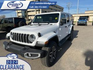 <b>2.0L I4 DOHC DI Turbo Engine w/ ESS, Side Steps, Technology Group, Body Color 3-Piece Hard Top!</b><br> <br> <br> <br>  With decades of experience, and all the modern technology they could need, this Jeep Wrangler is ready to rock your world. <br> <br>No matter where your next adventure takes you, this Jeep Wrangler is ready for the challenge. With advanced traction and handling capability, sophisticated safety features and ample ground clearance, the Wrangler is designed to climb up and crawl over the toughest terrain. Inside the cabin of this Wrangler offers supportive seats and comes loaded with the technology you expect while staying loyal to the style and design youve come to know and love.<br> <br> This bright white SUV  has a 8 speed automatic transmission and is powered by a  270HP 2.0L 4 Cylinder Engine.<br> <br> Our Wranglers trim level is Sahara. This Wrangler Sahara features incredible off-roading capability, thanks to heavy duty suspension, towing equipment that includes trailer sway control, and skid plates for undercarriage protection. Interior features include heated front seats with lumbar support, a heated steering wheel, an 8-speaker Alpine audio system, voice-activated dual zone climate control, front and rear cupholders, and a 12.3-inch infotainment system with navigation, smartphone integration and mobile internet hotspot access. Additional features include a convertible top with fixed rollover protection, cruise control, proximity keyless entry with remote start, and even more. This vehicle has been upgraded with the following features: 2.0l I4 Dohc Di Turbo Engine W/ Ess, Side Steps, Technology Group, Body Color 3-piece Hard Top. <br><br> View the original window sticker for this vehicle with this url <b><a href=http://www.chrysler.com/hostd/windowsticker/getWindowStickerPdf.do?vin=1C4PJXEN3RW173658 target=_blank>http://www.chrysler.com/hostd/windowsticker/getWindowStickerPdf.do?vin=1C4PJXEN3RW173658</a></b>.<br> <br>To apply right now for financing use this link : <a href=https://standarddodge.ca/financing target=_blank>https://standarddodge.ca/financing</a><br><br> <br/><br>* Visit Us Today *Youve earned this - stop by Standard Chrysler Dodge Jeep Ram located at 208 Cheadle St W., Swift Current, SK S9H0B5 to make this car yours today! <br> Pricing may not reflect additional accessories that have been added to the advertised vehicle<br><br> Come by and check out our fleet of 30+ used cars and trucks and 90+ new cars and trucks for sale in Swift Current.  o~o