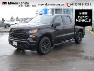 <b>Spray on Bed Liner, 20-inch Polished Wheels, Assist Steps!</b><br> <br> <br> <br>At Myers, we believe in giving our customers the power of choice. When you choose to shop with a Myers Auto Group dealership, you dont just have access to one inventory, youve got the purchasing power of an entire auto group behind you!<br> <br>  This 2024 Silverado 1500 is engineered for ultra-premium comfort, offering high-tech upgrades, beautiful styling, authentic materials and thoughtfully crafted details. <br> <br>This 2024 Chevrolet Silverado 1500 stands out in the midsize pickup truck segment, with bold proportions that create a commanding stance on and off road. Next level comfort and technology is paired with its outstanding performance and capability. Inside, the Silverado 1500 supports you through rough terrain with expertly designed seats and robust suspension. This amazing 2024 Silverado 1500 is ready for whatever.<br> <br> This black Crew Cab 4X4 pickup   has an automatic transmission and is powered by a  310HP 2.7L 4 Cylinder Engine.<br> <br> Our Silverado 1500s trim level is Custom. This Silverado 1500 Custom has it all with an amazing balance of style and value. This incredible Chevrolet Custom pickup comes loaded with stylish aluminum wheels, a useful trailer hitch, remote engine start, an EZ Lift tailgate and a 10 way power driver seat. It also includes Chevrolets Infotainment 3 System that features Apple CarPlay, Android Auto, and USB charging ports so your crews equipment is always ready to go. Additional features include remote keyless entry, forward collision warning with automatic braking, lane keep assist, intellibeam automatic headlights, and an HD rear view camera. The useful Teen Driver systems also allows you to track driving habits and restrict certain features once you hand over the keys. This vehicle has been upgraded with the following features: Spray On Bed Liner, 20-inch Polished Wheels, Assist Steps.  This is a demonstrator vehicle driven by a member of our staff, so we can offer a great deal on it.<br><br> <br>To apply right now for financing use this link : <a href=https://www.myerskanatagm.ca/finance/ target=_blank>https://www.myerskanatagm.ca/finance/</a><br><br> <br/>    Incentives expire 2024-04-30.  See dealer for details. <br> <br>Myers Kanata Chevrolet Buick GMC Inc is a great place to find quality used cars, trucks and SUVs. We also feature over a selection of over 50 used vehicles along with 30 certified pre-owned vehicles. Our Ottawa Chevrolet, Buick and GMC dealership is confident that youll be able to find your next used vehicle at Myers Kanata Chevrolet Buick GMC Inc. You will always find our inventory updated with the latest models. Our team believes in giving nothing but the best to our customers. Visit our Ottawa GMC, Chevrolet, and Buick dealership and get all the information you need today!<br> Come by and check out our fleet of 40+ used cars and trucks and 120+ new cars and trucks for sale in Kanata.  o~o