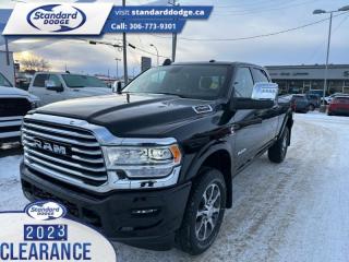 <b>6.7 Cummins Turbo Diesel, Longhorn Level 1 Equipment Group, Premium Leather Bucket Seats, 20 inch Aluminum Wheels, Top Mounted Cargo View Camera!</b><br> <br> <br> <br>  This ultra capable Heavy Duty Ram 2500 is a muscular workhorse ready for any job you put in front of it. <br> <br>Endlessly capable, this 2024 Ram 2500HD pulls out all the stops, and has the towing capacity that sets it apart from the competition. On top of its proven Ram toughness, this Ram 2500HD has an ultra-quiet cabin full of amazing tech features that help make your workday more enjoyable. Whether youre in the commercial sector or looking for serious recreational towing rig, this impressive 2500HD is ready for anything that you are.<br> <br> This diamond black crystal pearlcoat sought after diesel Crew Cab 4X4 pickup   has a 6 speed automatic transmission and is powered by a Cummins 370HP 6.7L Straight 6 Cylinder Engine. This vehicle has been upgraded with the following features: 6.7 Cummins Turbo Diesel, Longhorn Level 1 Equipment Group, Premium Leather Bucket Seats, 20 Inch Aluminum Wheels, Top Mounted Cargo View Camera. <br><br> View the original window sticker for this vehicle with this url <b><a href=http://www.chrysler.com/hostd/windowsticker/getWindowStickerPdf.do?vin=3C6UR5GL3RG189263 target=_blank>http://www.chrysler.com/hostd/windowsticker/getWindowStickerPdf.do?vin=3C6UR5GL3RG189263</a></b>.<br> <br>To apply right now for financing use this link : <a href=https://standarddodge.ca/financing target=_blank>https://standarddodge.ca/financing</a><br><br> <br/><br>* Visit Us Today *Youve earned this - stop by Standard Chrysler Dodge Jeep Ram located at 208 Cheadle St W., Swift Current, SK S9H0B5 to make this car yours today! <br> Pricing may not reflect additional accessories that have been added to the advertised vehicle<br><br> Come by and check out our fleet of 40+ used cars and trucks and 130+ new cars and trucks for sale in Swift Current.  o~o