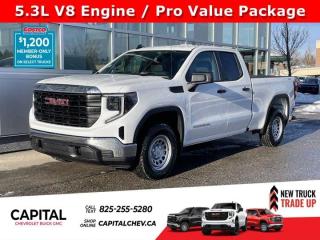 This GMC Sierra 1500 delivers a Gas V8 5.3L/325 engine powering this Automatic transmission. ENGINE, 5.3L ECOTEC3 V8 (355 hp [265 kW] @ 5600 rpm, 383 lb-ft of torque [518 Nm] @ 4100 rpm); featuring Dynamic Fuel Management (Includes (KW7) 170-amp alternator and (MHT) 10-speed automatic transmission., Wireless, Apple CarPlay / Wireless Android Auto, Windows, power rear, express down (Not available on Regular Cab models.).*This GMC Sierra 1500 Comes Equipped with These Options *Windows, power front, drivers express up/down, Window, power front, passenger express down, Wi-Fi Hotspot capable (Terms and limitations apply. See onstar.ca or dealer for details.), Wheels, 17 x 8 (43.2 cm x 20.3 cm) painted steel, Silver, Wheel, 17 x 8 (43.2 cm x 20.3 cm) full-size, steel spare, USB Ports, 2, Charge/Data ports located on instrument panel, Transfer case, single speed, electronic Autotrac with push button control (4WD models only), Tires, 255/70R17 all-season, blackwall, Tire, spare 255/70R17 all-season, blackwall (Included with (QBN) 255/70R17 all-season, blackwall tires.), Tire Pressure Monitor System, auto learn includes Tire Fill Alert (does not apply to spare tire).* Visit Us Today *Live a little- stop by Capital Chevrolet Buick GMC Inc. located at 13103 Lake Fraser Drive SE, Calgary, AB T2J 3H5 to make this car yours today!
