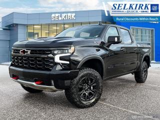 <b>Off Road Suspension,  Leather Seats,  Premium Audio,  Wireless Charging,  Box Liner!</b><br> <br> <br> <br>  No matter where you’re heading or what tasks need tackling, there’s a premium and capable Silverado 1500 that’s perfect for you. <br> <br>This 2024 Chevrolet Silverado 1500 stands out in the midsize pickup truck segment, with bold proportions that create a commanding stance on and off road. Next level comfort and technology is paired with its outstanding performance and capability. Inside, the Silverado 1500 supports you through rough terrain with expertly designed seats and robust suspension. This amazing 2024 Silverado 1500 is ready for whatever.<br> <br> This black Crew Cab 4X4 pickup   has an automatic transmission and is powered by a  420HP 6.2L 8 Cylinder Engine.<br> <br> Our Silverado 1500s trim level is ZR2. Making sure your off-road game is on point, this adventure-ready Silverado 1500 ZR2 is ready to power through any extreme terrain you put in front of it. This menacing pickup truck comes loaded with Multimatic DSSV dampers and a highly capable off-road suspension, an exclusive raised hood with black inserts, unique off-road aluminum wheels, underbody skid plates, and a high cut bumper to improve your approach angle. It also comes with Chevrolets Premium Infotainment 3 system that features a larger touchscreen display, wireless Apple CarPlay, wireless Android Auto, and SiriusXM, blind spot detection with trailer alert, remote engine start, an EZ Lift tailgate and a 10 way power driver seat. Additional features include forward collision warning with automatic braking, lane keep assist, intellibeam LED headlights and fog lights, an HD surround vision camera and hill descent control plus so much more! This vehicle has been upgraded with the following features: Off Road Suspension,  Leather Seats,  Premium Audio,  Wireless Charging,  Box Liner,  Skid Plates,  Aluminum Wheels. <br><br> <br>To apply right now for financing use this link : <a href=https://www.selkirkchevrolet.com/pre-qualify-for-financing/ target=_blank>https://www.selkirkchevrolet.com/pre-qualify-for-financing/</a><br><br> <br/> Weve discounted this vehicle $3844. Total  cash rebate of $6000 is reflected in the price. Credit includes $6,000 Non-Stackable Cash Delivery Allowance. <br> Buy this vehicle now for the lowest bi-weekly payment of <b>$624.25</b> with $0 down for 96 months @ 10.99% APR O.A.C. ( Plus applicable taxes -  Plus applicable fees   ).  Incentives expire 2024-02-29.  See dealer for details. <br> <br>Selkirk Chevrolet Buick GMC Ltd carries an impressive selection of new and pre-owned cars, crossovers and SUVs. No matter what vehicle you might have in mind, weve got the perfect fit for you. If youre looking to lease your next vehicle or finance it, we have competitive specials for you. We also have an extensive collection of quality pre-owned and certified vehicles at affordable prices. Winnipeg GMC, Chevrolet and Buick shoppers can visit us in Selkirk for all their automotive needs today! We are located at 1010 MANITOBA AVE SELKIRK, MB R1A 3T7 or via phone at 866-735-5475 .<br> Come by and check out our fleet of 70+ used cars and trucks and 240+ new cars and trucks for sale in Selkirk.  o~o