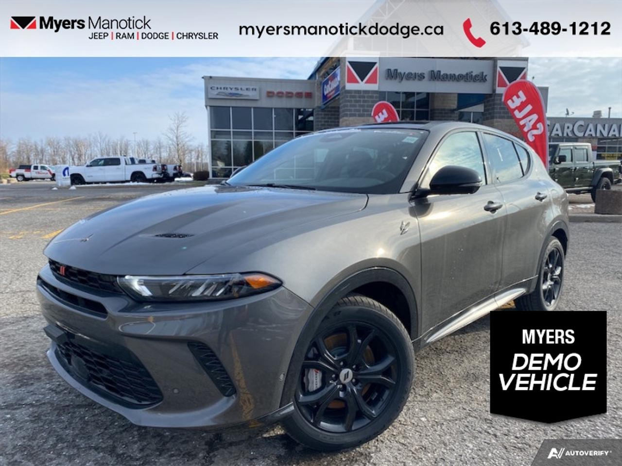 <b>Leather-Faced Seats!</b><br> <br> <br> <br>Call 613-489-1212 to speak to our friendly sales staff today, or come by the dealership!<br> <br>Bold and brash  like car, like driver; this 2024 Hornet leaves nothing to be desired. <br> <br>This 2024 Dodge Hornet features sharp aggressive exterior styling combined with astounding performance from a selection of powertrains to ensure that this head-turning SUV stays on top of the pack. With an addition of a new hybrid power unit, exceptional acceleration as well as impressive efficiency is expected. For a taste of the new chapter of Dodge, step this way.<br> <br>This Grey Cray SUV has an Automatic transmission and is powered by a 288HP 1.3L 4 Cylinder Engine. <br> <br> Our Hornets trim level is R/T Plus PHEV. This range-topping R/T Plus rewards you with inbuilt navigation, ventilated and heated leather seats with power adjustment and lumbar support, a power liftgate, a leather-wrapped heated steering wheel, remote engine start, and an 8-speaker Harman Kardon audio system. Other amazing standard features include a 10.25-inch infotainment screen powered by Uconnect 5 with wireless Apple CarPlay and Android Auto, LED lights with daytime running lights and automatic high beams, and power heated side mirrors. Safety on the road is assured thanks to blind spot detection, ParkSense rear parking sensors, forward collision warning with rear cross path detection, lane departure warning, and a ParkView back-up camera. Additional features include mobile hotspot internet access, front and rear cupholders, proximity keyless entry with push button start, traffic distance pacing, dual-zone front air conditioning, and so much more! This vehicle has been upgraded with the following features: Leather-Faced Seats. This is a demonstrator vehicle driven by a member of our staff and has just 31994 km.<br><br> View the original window sticker for this vehicle with this url <b><a href=http://www.chrysler.com/hostd/windowsticker/getWindowStickerPdf.do?vin=ZACPDFDW9R3A16586 target=_blank>http://www.chrysler.com/hostd/windowsticker/getWindowStickerPdf.do?vin=ZACPDFDW9R3A16586</a></b>.<br> <br>To apply right now for financing use this link: <a href=https://CreditOnline.dealertrack.ca/Web/Default.aspx?Token=3206df1a-492e-4453-9f18-918b5245c510&Lang=en target=_blank>https://CreditOnline.dealertrack.ca/Web/Default.aspx?Token=3206df1a-492e-4453-9f18-918b5245c510&Lang=en</a><br><br> <br/> Weve discounted this vehicle $24500. Total  rebate of $10000 is reflected in the price.  <br> Buy this vehicle now for the lowest weekly payment of <b>$109.34</b> with $0 down for 96 months @ 5.49% APR O.A.C. ( Plus applicable taxes -  $1199  fees included in price **Rebates may not be applicable on all purchase types [cash, lease, or finance]. Eligibility and conditions may vary. Please see dealer for full details and confirmation of eligibility.    ).  Incentives expire 2026-04-30.  See dealer for details. <br> <br>If youre looking for a Dodge, Ram, Jeep, and Chrysler dealership in Ottawa that always goes above and beyond for you, visit Myers Manotick Dodge today! Were more than just great cars. We provide the kind of world-class Dodge service experience near Kanata that will make you a Myers customer for life. And with fabulous perks like extended service hours, our 30-day tire price guarantee, the Myers No Charge Engine/Transmission for Life program, and complimentary shuttle service, its no wonder were a top choice for drivers everywhere. Get more with Myers!<br> Come by and check out our fleet of 30+ used cars and trucks and 60+ new cars and trucks for sale in Manotick.  o~o