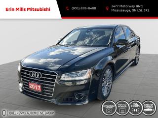 Black Leather.<br><br>Recent Arrival!<br><br><br>2017 Black Metallic Audi A8 4.0T<br><br>Vehicle Price and Finance payments include OMVIC Fee and Fuel. Erin Mills Mitsubishi is proud to offer a superior selection of top quality pre-owned vehicles of all makes. We stock cars, trucks, SUVs, sports cars, and crossovers to fit every budget!! We have been proudly serving the cities and towns of Kitchener, Guelph, Waterloo, Hamilton, Oakville, Toronto, Windsor, London, Niagara Falls, Cambridge, Orillia, Bracebridge, Barrie, Mississauga, Brampton, Simcoe, Burlington, Ottawa, Sarnia, Port Elgin, Kincardine, Listowel, Collingwood, Arthur, Wiarton, Brantford, St. Catharines, Newmarket, Stratford, Peterborough, Kingston, Sudbury, Sault Ste Marie, Welland, Oshawa, Whitby, Cobourg, Belleville, Trenton, Petawawa, North Bay, Huntsville, Gananoque, Brockville, Napanee, Arnprior, Bancroft, Owen Sound, Chatham, St. Thomas, Leamington, Milton, Ajax, Pickering and surrounding areas since 2009.