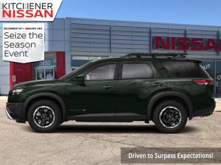 <b>Off-Road Package,  Sunroof,  Navigation,  Synthetic Leather Seats,  Apple CarPlay!</b><br> <br> <br> <br>Welcome to the Tested to Thrill Event!!<br> <br>  Designed for versatility, this 2024 Pathfinder has all the adventure ready tech your active family needs. <br> <br>With all the latest safety features, all the latest innovations for capability, and all the latest connectivity and style features you could want, this 2024 Nissan Pathfinder is ready for every adventure. Whether its the urban cityscape, or the backcountry trail, this 2024Pathfinder was designed to tackle it with grace. If you have an active family, they deserve all the comfort, style, and capability of the 2024 Nissan Pathfinder.<br> <br> This obsidian green pearl SUV  has an automatic transmission and is powered by a  3.5L V6 24V GDI DOHC engine.<br> <br> Our Pathfinders trim level is Rock Creek. Built to take on the rugged outdoors and brave through the most unforgiving of terrains, this Pathfinder Rock Creek edition is loaded with beefy off-road suspension, locking wheel hubs, and unique exterior off-road body styling. Also standard include heated synthetic leather trimmed seats, driver memory settings, and a 120V outlet to this incredible SUV. This family hauler is ready for the city or the trail with modern features such as NissanConnect with navigation, touchscreen, and voice command, Apple CarPlay and Android Auto, paddle shifters, Class III towing equipment with hitch sway control, automatic locking hubs, alloy wheels, automatic LED headlamps, and fog lamps. Keep your family safe and comfortable with a heated leather steering wheel, a dual row sunroof, a proximity key with proximity cargo access, smart device remote start, power liftgate, collision mitigation, lane keep assist, blind spot intervention, front and rear parking sensors, and a 360-degree camera. This vehicle has been upgraded with the following features: Off-road Package,  Sunroof,  Navigation,  Synthetic Leather Seats,  Apple Carplay,  Android Auto,  Power Liftgate. <br><br> <br>To apply right now for financing use this link : <a href=https://www.kitchenernissan.com/finance-application/ target=_blank>https://www.kitchenernissan.com/finance-application/</a><br><br> <br/>    Incentives expire 2024-01-02.  See dealer for details. <br> <br><b>KITCHENER NISSAN IS DEDICATED TO AWESOME AND DRIVEN TO SURPASS EXPECTATIONS!</b><br>Awesome Customer Service <br>Friendly No Pressure Sales<br>Family Owned and Operated<br>Huge Selection of Vehicles<br>Master Technicians<br>Free Contactless Delivery -100km!<br><b>WE LOVE TRADE-INS!</b><br>We will pay top dollar for your trade even if you dont buy from us!   <br>Kitchener Nissan trades are made easy! We have specialized buyers that are waiting to purchase your unique vehicle. To get optimal value for you, we can also place your vehicle on live auction. <br>Home to thousands of bidders!<br><br><b>MARKET PRICED DEALERSHIP</b><br>We are a Market Priced dealership and are proud of it! <br>What is market pricing? ALL our vehicles are listed online. We continuously monitor online prices daily to ensure we find the best deal, so that you dont have to! We make sure were offering the highest level of savings amongst our competitors! Not only do we offer the advantage of market pricing, at Kitchener Nissan we aim to inspire confidence by providing a transparent and effortless vehicle purchasing experience. <br><br><b>CONTACT US TODAY AND FIND YOUR DREAM VEHICLE!</b><br><br>1450 Victoria Street N, Kitchener | www.kitchenernissan.com | Tel: 855-997-7482 <br>Contact us or visit the dealership and let us surpass your expectations! <br> Come by and check out our fleet of 50+ used cars and trucks and 80+ new cars and trucks for sale in Kitchener.  o~o