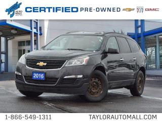 <b>Steering Wheel Control,  Bluetooth,  OnStar,  SiriusXM,  Air Conditioning!</b><br> <br>    The Traverse is a very capable SUV crossover that offers plenty of interior room and storage space with ample seating for eight passengers. This  2016 Chevrolet Traverse is for sale today in Kingston. <br> <br>The 2016 Traverse is a midsize crossover that offers exceptional amenities and amazing style. A bold exterior wraps around the refined interior and offers best-in-class maximum cargo space. With exceptional technology and safety features, its no wonder that the 2015 Traverse made the list of the Best Family Cars of 2015 by Parents magazine and Edmunds.com. Its also one of the most spacious, passenger-friendly vehicles on the market and is a great choice for those who want an alternative to a minivan. This  SUV has 198,111 kms. Its  nice in colour  . It has an automatic transmission and is powered by a  281HP 3.6L V6 Cylinder Engine.  <br> <br> Our Traverses trim level is LS. The base LS model is affordably priced and comes loaded with standard features such as SiriusXM radio with CD player, 6.5-inch touch-screen display, Bluetooth, a rear view camera, reclining front bucket seats with premium cloth seat trim, air conditioning, remote keyless entry, a rear spoiler, and OnStar. This vehicle has been upgraded with the following features: Steering Wheel Control,  Bluetooth,  Onstar,  Siriusxm,  Air Conditioning,  Remote Keyless Entry,  Rear Camera. <br> <br>To apply right now for financing use this link : <a href=https://www.taylorautomall.com/finance/apply-for-financing/ target=_blank>https://www.taylorautomall.com/finance/apply-for-financing/</a><br><br> <br/><br>For more information, please call any of our knowledgeable used vehicle staff at (613) 549-1311!<br><br> Come by and check out our fleet of 80+ used cars and trucks and 160+ new cars and trucks for sale in Kingston.  o~o
