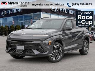 <b>Sunroof,  Climate Control,  Heated Steering Wheel,  Adaptive Cruise Control,  Aluminum Wheels!</b><br> <br> <br> <br>  With incredible safety features that help you stay on the road, this Kona lets you get further and see more than ever before. <br> <br>With more versatility than its tiny stature lets on, this Kona is ready to prove that big things can come in small packages. With an incredibly long feature list, this Kona is incredibly safe and comfortable, compatible with just about anything, and ready for lifes next big adventure. For distilled perfection in the busy crossover SUV segment, this Kona is the obvious choice.<br> <br> This ecotronic gry SUV  has an automatic transmission and is powered by a  190HP 1.6L 4 Cylinder Engine.<br> <br> Our Konas trim level is N Line AWD. Endless thrills and excitement are assured in this Kona N Line, with performance upgrades and aggressive styling, as well as a heated steering wheel, adaptive cruise control and upgraded aluminum wheels, heated front seats, front and rear LED lights, remote engine start, and an immersive dual-LCD dash display with a 12.3-inch infotainment screen bundled with Apple CarPlay, Android Auto and Bluelink+ selective service internet access. Safety features also include blind spot detection, lane keeping assist with lane departure warning, front pedestrian braking, and forward collision mitigation.<br><br> <br>To apply right now for financing use this link : <a href=https://www.myerskanatahyundai.com/finance/ target=_blank>https://www.myerskanatahyundai.com/finance/</a><br><br> <br/> Total  cash rebate of $500 is reflected in the price. $500 Total Cash Purchase Rebate discount  Incentives expire 2024-05-31.  See dealer for details. <br> <br>This vehicle is located at Myers Kanata Hyundai 400-2500 Palladium Dr Kanata, Ontario. <br><br> Come by and check out our fleet of 30+ used cars and trucks and 40+ new cars and trucks for sale in Kanata.  o~o