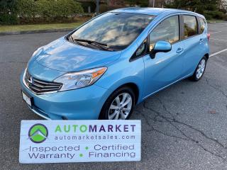 LIKE NEW COONDITION WITH ALL POWER OPTIONS, BLUETOOTH, CAMERA, NAVI, H/SEATS, ALLOYS, GREAT FINANCING, FREE WARRANTY, INSPECTED W/ BCAA MEMBERSHIP!<br /><br />Welcome to the Automarket, your community Financing Dealership of "YES". We are featuring an almost new condition Versa Note. This car is as loaded as they come with features like Navigation, Back Up Camera, Bluetooth Telephone, Alloy Wheels, Heated Seats, and all Power options.<br /><br />This is a Local Car with no accident claims and a great service history as per the Carfax. We have also just replaced the Transmission with one from a 29,000km twin vehicle.<br /><br />Having been fully inspected, we know that the Tires are 50% New with the Snowflake, the Brakes are 80% New in Front and 60% New in the Rear. The oil in the engine and the transmission have been replaced and we have detailed the vehicle for your safety and enjoyment.<br /><br />2 LOCATIONS TO SERVE YOU, BE SURE TO CALL FIRST TO CONFIRM WHERE THE VEHICLE IS PARKED<br />WHITE ROCK 604-542-4970 LANGLEY 604-533-1310 OWNER'S CELL 604-649-0565<br /><br />We are a family owned and operated business since 1983 and we are committed to offering outstanding vehicles backed by exceptional customer service, now and in the future.<br />What ever your specific needs may be, we will custom tailor your purchase exactly how you want or need it to be. All you have to do is give us a call and we will happily walk you through all the steps with no stress and no pressure.<br />WE ARE THE HOUSE OF YES?<br />ADDITIONAL BENFITS WHEN BUYING FROM SK AUTOMARKET:<br />ON SITE FINANCING THROUGH OUR 17 AFFILIATED BANKS AND VEHICLE FINANCE COMPANIES<br />IN HOUSE LEASE TO OWN PROGRAM.<br />EVRY VEHICLE HAS UNDERGONE A 120 POINT COMPREHENSIVE INSPECTION<br />EVERY PURCHASE INCLUDES A FREE POWERTRAIN WARRANTY<br />EVERY VEHICLE INCLUDES A COMPLIMENTARY BCAA MEMBERSHIP FOR YOUR SECURITY<br />EVERY VEHICLE INCLUDES A CARFAX AND ICBC DAMAGE REPORT<br />EVERY VEHICLE IS GUARANTEED LIEN FREE<br />DISCOUNTED RATES ON PARTS AND SERVICE FOR YOUR NEW CAR AND ANY OTHER FAMILY CARS THAT NEED WORK NOW AND IN THE FUTURE.<br />36 YEARS IN THE VEHICLE SALES INDUSTRY<br />A+++ MEMBER OF THE BETTER BUSINESS BUREAU<br />RATED TOP DEALER BY CARGURUS 2 YEARS IN A ROW<br />MEMBER IN GOOD STANDING WITH THE VEHICLE SALES AUTHORITY OF BRITISH COLUMBIA<br />MEMBER OF THE AUTOMOTIVE RETAILERS ASSOCIATION<br />COMMITTED CONTRIBUTER TO OUR LOCAL COMMUNITY AND THE RESIDENTS OF BC<br /><br /> This vehicle has been Fully Inspected, Certified and Qualifies for Our Free Extended Warranty.Don't forget to ask about our Great Finance and Lease Rates. We also have a Options for Buy Here Pay Here and Lease to Own for Good Customers in Bad Situations. 2 locations to help you, White Rock and Langley. Be sure to call before you come to confirm the vehicles location and availability or look us up at www.automarketsales.com. White Rock 604-542-4970 and Langley 604-533-1310. Serving Surrey, Delta, Langley, Richmond, Vancouver, all of BC and western Canada. Financing & leasing available. CALL SK AUTOMARKET LTD. 6045424970. Call us toll-free at 1 877 813-6807. $495 Documentation fee and applicable taxes are in addition to advertised prices.<br />LANGLEY LOCATION DEALER# 40038<br />S. SURREY LOCATION DEALER #9987<br />