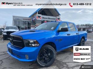 <b>Heated Seats,  Heated Steering Wheel,  Remote Start!</b><br> <br> <br> <br>Call 613-489-1212 to speak to our friendly sales staff today, or come by the dealership!<br> <br>  This Ram 1500 Classic is a top contender in the full-size pickup segment thanks to a winning combination of a strong powertrain, a smooth ride and a well-trimmed cabin. <br> <br>The reasons why this Ram 1500 Classic stands above its well-respected competition are evident: uncompromising capability, proven commitment to safety and security, and state-of-the-art technology. From its muscular exterior to the well-trimmed interior, this 2023 Ram 1500 Classic is more than just a workhorse. Get the job done in comfort and style while getting a great value with this amazing full-size truck. <br> <br> This hydro blue prl Crew Cab 4X4 pickup   has an automatic transmission and is powered by a  395HP 5.7L 8 Cylinder Engine.<br> <br> Our 1500 Classics trim level is Tradesman. This Ram 1500 Tradesman is ready for whatever you throw at it, with a great selection of standard features such as class II towing equipment including a hitch, wiring harness and trailer sway control, heavy-duty suspension, cargo box lighting, and a locking tailgate. Additional features include heated and power adjustable side mirrors, UCconnect 3, cruise control, air conditioning, vinyl floor lining, and a rearview camera. This vehicle has been upgraded with the following features: Heated Seats,  Heated Steering Wheel,  Remote Start. <br><br> View the original window sticker for this vehicle with this url <b><a href=http://www.chrysler.com/hostd/windowsticker/getWindowStickerPdf.do?vin=3C6RR7KT5PG670721 target=_blank>http://www.chrysler.com/hostd/windowsticker/getWindowStickerPdf.do?vin=3C6RR7KT5PG670721</a></b>.<br> <br>To apply right now for financing use this link : <a href=https://CreditOnline.dealertrack.ca/Web/Default.aspx?Token=3206df1a-492e-4453-9f18-918b5245c510&Lang=en target=_blank>https://CreditOnline.dealertrack.ca/Web/Default.aspx?Token=3206df1a-492e-4453-9f18-918b5245c510&Lang=en</a><br><br> <br/> Weve discounted this vehicle $2500. Total  cash rebate of $13818 is reflected in the price. Credit includes up to 20% MSRP.  6.49% financing for 96 months. <br> Buy this vehicle now for the lowest weekly payment of <b>$170.10</b> with $0 down for 96 months @ 6.49% APR O.A.C. ( Plus applicable taxes -  $1199  fees included in price    ).  Incentives expire 2024-07-02.  See dealer for details. <br> <br>If youre looking for a Dodge, Ram, Jeep, and Chrysler dealership in Ottawa that always goes above and beyond for you, visit Myers Manotick Dodge today! Were more than just great cars. We provide the kind of world-class Dodge service experience near Kanata that will make you a Myers customer for life. And with fabulous perks like extended service hours, our 30-day tire price guarantee, the Myers No Charge Engine/Transmission for Life program, and complimentary shuttle service, its no wonder were a top choice for drivers everywhere. Get more with Myers!<br> Come by and check out our fleet of 40+ used cars and trucks and 100+ new cars and trucks for sale in Manotick.  o~o