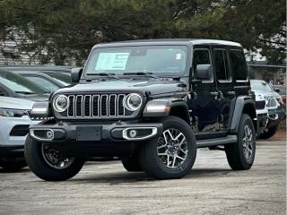 Take charge of our New 2024 Jeep Wrangler Sahara 4 Door 4X4 with the Technology Pack for terrific Trail Rated capability in Black! Motivated by a TurboCharged 2.0 Litre 4 Cylinder delivering 270hp to an 8 Speed Automatic transmission for dynamic performance. This Four Wheel Drive SUV also pushes ahead off the pavement with Command-Trac 4WD and Dana axles and scores approximately 11.8L/100km on the highway. Iconic and eye-catching, our Wrangler shows off LED lighting, fog lamps, a fold-down Gorilla Glass windshield, a body-color sport bar/fender flares, alloy wheels, and a Sky 1-Touch Power top and removable doors.  Our Sahara cabin is an oasis of comfort with heated leather front seats, a heated-wrapped steering wheel, automatic climate control, remote start, keyless access, cruise control, pushbutton ignition, and 12V/115V power outlets. Enjoy a connected approach to adventure with our Tech Pack, which bundles full-color navigation, a 12.3-inch touchscreen, Off-Road Info Pages, a 7-inch driver display, voice command, Apple CarPlay®, Android Auto®, Bluetooth®, and Alpine audio.  Jeep helps seal the deal with advanced safety from automatic braking, forward collision warning, a rearview camera, hill-start assist, stability/traction control, trailer-sway damping, tire-pressure monitoring, and more. With benefits like those, our Wrangler Sahara is an excellent choice for overcoming your next challenge! Save this Page and Call for Availability. We Know You Will Enjoy Your Test Drive Towards Ownership!