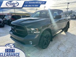 <b>Express Value Package, Sub Zero Package, Mopar Sport Performance Hood, Running Boards , Trailer Hitch!</b><br> <br> <br> <br>  Reliable, dependable, and innovative, this Ram 1500 Classic proves that it has what it takes to get the job done right. <br> <br>The reasons why this Ram 1500 Classic stands above its well-respected competition are evident: uncompromising capability, proven commitment to safety and security, and state-of-the-art technology. From its muscular exterior to the well-trimmed interior, this 2023 Ram 1500 Classic is more than just a workhorse. Get the job done in comfort and style while getting a great value with this amazing full-size truck. <br> <br> This granite crystal metallic Crew Cab 4X4 pickup   has a 8 speed automatic transmission and is powered by a  395HP 5.7L 8 Cylinder Engine.<br> <br> Our 1500 Classics trim level is Express. This Ram 1500 Express features upgraded aluminum wheels, front fog lamps and USB connectivity, along with a great selection of standard features such as class II towing equipment including a hitch, wiring harness and trailer sway control, heavy-duty suspension, cargo box lighting, and a locking tailgate. Additional features include heated and power adjustable side mirrors, UCconnect 3, cruise control, air conditioning, vinyl floor lining, and a rearview camera. This vehicle has been upgraded with the following features: Express Value Package, Sub Zero Package, Mopar Sport Performance Hood, Running Boards , Trailer Hitch. <br><br> View the original window sticker for this vehicle with this url <b><a href=http://www.chrysler.com/hostd/windowsticker/getWindowStickerPdf.do?vin=3C6RR7KT8PG677713 target=_blank>http://www.chrysler.com/hostd/windowsticker/getWindowStickerPdf.do?vin=3C6RR7KT8PG677713</a></b>.<br> <br>To apply right now for financing use this link : <a href=https://standarddodge.ca/financing target=_blank>https://standarddodge.ca/financing</a><br><br> <br/><br>* Visit Us Today *Youve earned this - stop by Standard Chrysler Dodge Jeep Ram located at 208 Cheadle St W., Swift Current, SK S9H0B5 to make this car yours today! <br> Pricing may not reflect additional accessories that have been added to the advertised vehicle<br><br> Come by and check out our fleet of 30+ used cars and trucks and 120+ new cars and trucks for sale in Swift Current.  o~o