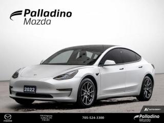 <b>BRAND NEW FRONT & REAR BRAKE PADS & ROTORS <br>Fast Charging,  Synthetic Leather Seats,  360 Camera,  Sunroof,  Premium Audio!<br> <br></b><br>     The 2022 Tesla Model 3 delivers blistering EV performance and superior practicality in an accessible package. This  2022 Tesla Model 3 is for sale today in Sudbury. <br> <br>With a focus on sustainability, the 2022 Model 3 is Teslas most economical electric vehicle option, brimming with bleeding-edge driving technology and safety features, with a modern, stylish exterior design. On the inside, the spacious and comfortable cabin features premium and high-quality build materials made with sustainable and recycled components, with an abundance of smart and intuitive connectivity features. Combining exciting driving dynamics with astounding driving range and exceptional charging speeds, the 2022 Tesla Model 3 excels in every scenario as an everyday electric vehicle.This  sedan has 21,330 kms. Its  pearl white multi-coat in colour  . It has an automatic transmission and is powered by a  Electric engine. <br> <br> Our Model 3s trim level is Long Range AWD. Go the distance with this Long Range Model 3, with an even longer driving range, a full time all-wheel-drive system, premium heated synthetic leather seats, a large tinted sunroof with UV ray protection, and a sonorous 14 speaker premium audio system. Infotainment and connectivity are handled by an immersive 15-inch infotainment screen, bundled with smart routing navigation, satellite radio, video streaming, internet browsing and premium mobile connectivity. Additional features include, adaptive cruise control, blind-spot detection, lane departure warning, lane keep assist, LED lights, a 360 degree camera, and much more.<br> This vehicle has been upgraded with the following features: Fast Charging,  Synthetic Leather Seats,  360 Camera,  Sunroof,  Premium Audio,  Power Trunk,  Navigation. <br> <br>To apply right now for financing use this link : <a href=https://www.palladinomazda.ca/finance/ target=_blank>https://www.palladinomazda.ca/finance/</a><br><br> <br/><br>Palladino Mazda in Sudbury Ontario is your ultimate resource for new Mazda vehicles and used Mazda vehicles. We not only offer our clients a large selection of top quality, affordable Mazda models, but we do so with uncompromising customer service and professionalism. We takes pride in representing one of Canadas premier automotive brands. Mazda models lead the way in terms of affordability, reliability, performance, and fuel efficiency.The advertised price is for financing purchases only. All cash purchases will be subject to an additional surcharge of $2,501.00. This advertised price also does not include taxes and licensing fees.<br> Come by and check out our fleet of 80+ used cars and trucks and 80+ new cars and trucks for sale in Sudbury.  o~o