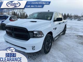 <b>Express Value Package, Sub Zero Package, Mopar Sport Performance Hood, Running Boards , Trailer Hitch!</b><br> <br> <br> <br>  This 2023 Ram 1500 Classic is the truck to have, thanks to its incredible powertrain and a well-appointed interior. <br> <br>The reasons why this Ram 1500 Classic stands above its well-respected competition are evident: uncompromising capability, proven commitment to safety and security, and state-of-the-art technology. From its muscular exterior to the well-trimmed interior, this 2023 Ram 1500 Classic is more than just a workhorse. Get the job done in comfort and style while getting a great value with this amazing full-size truck. <br> <br> This bright white Crew Cab 4X4 pickup   has a 8 speed automatic transmission and is powered by a  395HP 5.7L 8 Cylinder Engine.<br> <br> Our 1500 Classics trim level is Express. This Ram 1500 Express features upgraded aluminum wheels, front fog lamps and USB connectivity, along with a great selection of standard features such as class II towing equipment including a hitch, wiring harness and trailer sway control, heavy-duty suspension, cargo box lighting, and a locking tailgate. Additional features include heated and power adjustable side mirrors, UCconnect 3, cruise control, air conditioning, vinyl floor lining, and a rearview camera. This vehicle has been upgraded with the following features: Express Value Package, Sub Zero Package, Mopar Sport Performance Hood, Running Boards , Trailer Hitch. <br><br> View the original window sticker for this vehicle with this url <b><a href=http://www.chrysler.com/hostd/windowsticker/getWindowStickerPdf.do?vin=3C6RR7KT2PG677710 target=_blank>http://www.chrysler.com/hostd/windowsticker/getWindowStickerPdf.do?vin=3C6RR7KT2PG677710</a></b>.<br> <br>To apply right now for financing use this link : <a href=https://standarddodge.ca/financing target=_blank>https://standarddodge.ca/financing</a><br><br> <br/><br>* Visit Us Today *Youve earned this - stop by Standard Chrysler Dodge Jeep Ram located at 208 Cheadle St W., Swift Current, SK S9H0B5 to make this car yours today! <br> Pricing may not reflect additional accessories that have been added to the advertised vehicle<br><br> Come by and check out our fleet of 30+ used cars and trucks and 120+ new cars and trucks for sale in Swift Current.  o~o