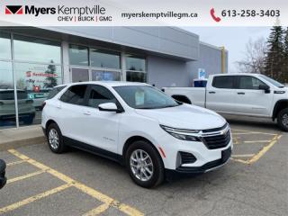 <b>Low Mileage, LED Lights,  Aluminum Wheels,  Apple CarPlay,  Android Auto,  Remote Start!</b><br> <br>     This  2022 Chevrolet Equinox is for sale today. <br> <br>When Chevrolet designed the Equinox, they got every detail just right. Its the perfect size - roomy without being too big. This compact SUV pairs eye-catching style with a spacious and versatile cabin thats been thoughtfully designed to put you at the centre of attention. This mid size crossover also comes packed with desirable technology and safety features. This Equinox is more than just a pretty face. Inside, the cabin offers smart features designed to put you at the center of everything. For a mid sized SUV, its hard to beat this Chevrolet Equinox. This low mileage  SUV has just 25,702 kms. Its  summit white in colour  . It has an automatic transmission and is powered by a  170HP 1.5L 4 Cylinder Engine. <br> <br> Our Equinoxs trim level is LT. Upgrading to this Equinox LT is an excellent decision as it features stylish aluminum wheels, LED headlights with IntelliBeam, an 8-way power driver seat, a touchscreen display with wireless Apple CarPlay and Android Auto, active aero shutters for better fuel economy and a remote engine start. You will also get a rear view camera, 4G WiFi capability, steering wheel with audio and cruise controls, lane keep assist and lane departure warning, forward collision alert, forward automatic emergency braking, pedestrian detection and power heated outside mirrors. Additional features include Teen Driver technology, Bluetooth streaming audio, StabiliTrak electronic stability control and a split folding rear seat to make loading and unloading large objects a breeze! This vehicle has been upgraded with the following features: Led Lights,  Aluminum Wheels,  Apple Carplay,  Android Auto,  Remote Start,  Power Seat,  Rear View Camera. <br> <br>To apply right now for financing use this link : <a href=https://www.myerskemptvillegm.ca/finance/ target=_blank>https://www.myerskemptvillegm.ca/finance/</a><br><br> <br/><br>Myers deals with almost every major lender and can offer the most competitive financing options available. All of our premium used vehicles are fully detailed, subjected to a minimum 150 point inspection and are fully backed by the dealership and General Motors. <br><br>For more details on our Myers Exclusive Engine Transmission for life coverage, follow this link: <a href=https://www.myerskanatagm.ca/myers-engine-transmission-for-life/>Life Time Coverage</a>*LIFETIME ENGINE TRANSMISSION WARRANTY NOT AVAILABLE ON VEHICLES WITH KMS EXCEEDING 140,000KM, VEHICLES 8 YEARS & OLDER, OR HIGHLINE BRAND VEHICLE(eg. BMW, INFINITI. CADILLAC, LEXUS...) o~o