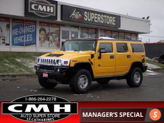 <b>GREAT CONDITION !! DRIVES PERFECT !! AFTERMARKET RADIO (W/BLUETOOTH), STEERING WHEEL AUDIO CONTROLS, SUNROOF, BUCKETS, LEATHER, POWER SEATS W/ DRIVER MEMORY, DUAL CLIMATE CONTROL, REAR DVD, 6 PASSENGER, BOSE AUDIO, HOME REMOTES, 16-INCH ALLOY WHEELS</b><br>      This  2004 Hummer H2 is for sale today. <br> <br>This  SUV has 157,653 kms. Its  yellow in colour  and is major accident free based on the <a href=https://vhr.carfax.ca/?id=5XL0BddNIRXlfEc64T8hsbqk2cA/JORD target=_blank>CARFAX Report</a> . It has an automatic transmission and is powered by a  316HP 6.0L 8 Cylinder Engine.  This vehicle has been upgraded with the following features: Bluetooth, Leather Seats, Heated Front Seats, Sunroof, Dual Power Seats, Memory Seat, Rear Dvd Entertainment. <br> <br>To apply right now for financing use this link : <a href=https://www.cmhniagara.com/financing/ target=_blank>https://www.cmhniagara.com/financing/</a><br><br> <br/><br>Trade-ins are welcome! Financing available OAC ! Price INCLUDES a valid safety certificate! Price INCLUDES a 60-day limited warranty on all vehicles except classic or vintage cars. CMH is a Full Disclosure dealer with no hidden fees. We are a family-owned and operated business for over 30 years! o~o