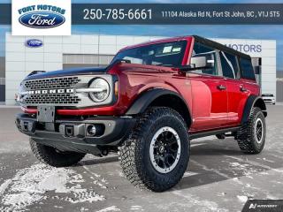 <b>Leather Seats, Heated Seats, Ford Co-Pilot360, 360-Degree Camera, Luxury Package!</b><br> <br>   Carrying on the legendary legacy, this 2023 Ford Bronco defies all odds to take you on the best of adventures off-road. <br> <br>With a nostalgia-inducing design along with remarkable on-road driving manners with supreme off-road capability, this 2023 Ford Bronco is indeed a jack of all trades, and masters every one of them. Durable build materials and functional engineering coupled with modern day infotainment and driver assistive features ensure that this iconic vehicle takes on whatever you can throw at it. Want an SUV that can genuinely do it all and look good while at it? Look no further than this 2023 Ford Bronco!<br> <br> This hot pepper red met tint cc SUV  has a 10 speed automatic transmission and is powered by a  315HP 2.7L V6 Cylinder Engine.<br> This vehicles price also includes $500 in additional equipment, specifically: <b>bug deflector, wheel nuts, mud flaps</b>. This vehicle has been upgraded with the following features: Leather Seats, Heated Seats, Ford Co-pilot360, 360-degree Camera, Luxury Package, Wireless Charging, Navigation. <br><br> View the original window sticker for this vehicle with this url <b><a href=http://www.windowsticker.forddirect.com/windowsticker.pdf?vin=1FMEE5DP7PLB99502 target=_blank>http://www.windowsticker.forddirect.com/windowsticker.pdf?vin=1FMEE5DP7PLB99502</a></b>.<br> <br>To apply right now for financing use this link : <a href=https://www.fortmotors.ca/apply-for-credit/ target=_blank>https://www.fortmotors.ca/apply-for-credit/</a><br><br> <br/><br>Come down to Fort Motors and take it for a spin!<p><br> Come by and check out our fleet of 40+ used cars and trucks and 60+ new cars and trucks for sale in Fort St John.  o~o
