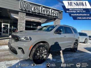 This Dodge Durango GT Plus, with a Regular Unleaded V-6 3.6 L/220 engine, features a 8-Speed Automatic w/OD transmission, and generates 25 highway/18 city L/100km. Find this vehicle with only 20 kilometers!  Dodge Durango GT Plus Options: This Dodge Durango GT Plus offers a multitude of options. Technology options include: 2 LCD Monitors In The Front, AM/FM/HD/Satellite w/Seek-Scan, Clock, Speed Compensated Volume Control, Aux Audio Input Jack, Steering Wheel Controls and Radio Data System, GPS Antenna Input, Hands-Free Phone Communication, Radio: Uconnect 5 Nav w/10.1 Display.  Safety options include Speed Sensitive Rain Detecting Variable Intermittent Wipers, Speed Sensitive Variable Intermittent Wipers, Tailgate/Rear Door Lock Included w/Power Door Locks, 2 LCD Monitors In The Front, Power Door Locks w/Autolock Feature.  Visit Us: Find this Dodge Durango GT Plus at Muskoka Chrysler today. We are conveniently located at 380 Ecclestone Dr Bracebridge ON P1L1R1. Muskoka Chrysler has been serving our local community for over 40 years. We take pride in giving back to the community while providing the best customer service. We appreciate each and opportunity we have to serve you, not as a customer but as a friend