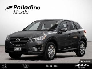<b>Sunroof,  Heated Seats,  Rear View Camera,  Blind Spot Detection,  Fog Lamps!<br> <br></b><br>     With a continuous improvement on their range, Mazda have once again created a beautiful crossover SUV that is the CX-5. This  2016 Mazda CX-5 is fresh on our lot in Sudbury. <br> <br>The 2016 Mazda CX-5 is a compact crossover SUV that gives you the spacious interior you want and the fuel savings you need, without sacrificing power or performance. If youre looking for a mid sized stylish and fun-to-drive SUV, youll definitely find it in the Mazda CX-5. Offering high quality materials, an excellent exterior design and a well thought out interior, this uber cool SUV has it all. This  SUV has 99,915 kms. Its  meteor gray in colour  . It has an automatic transmission and is powered by a  2.5L I4 16V GDI DOHC engine.  It may have some remaining factory warranty, please check with dealer for details. <br> <br> Our CX-5s trim level is GS. Our GS AWD trim is a step up from the GX, In addition to the GX features the GS trim includes all wheel drive, a power moon roof, and heated front seats. Its interior features includes proximity key for push button start, premium cloth seats with a 6 way power adjustment, a rear view camera and blind spot rear collision sensors. This vehicle has been upgraded with the following features: Sunroof,  Heated Seats,  Rear View Camera,  Blind Spot Detection,  Fog Lamps,  Collision Warning. <br> <br>To apply right now for financing use this link : <a href=https://www.palladinomazda.ca/finance/ target=_blank>https://www.palladinomazda.ca/finance/</a><br><br> <br/><br>Palladino Mazda in Sudbury Ontario is your ultimate resource for new Mazda vehicles and used Mazda vehicles. We not only offer our clients a large selection of top quality, affordable Mazda models, but we do so with uncompromising customer service and professionalism. We takes pride in representing one of Canadas premier automotive brands. Mazda models lead the way in terms of affordability, reliability, performance, and fuel efficiency.The advertised price is for financing purchases only. All cash purchases will be subject to an additional surcharge of $2,501.00. This advertised price also does not include taxes and licensing fees.<br> Come by and check out our fleet of 90+ used cars and trucks and 90+ new cars and trucks for sale in Sudbury.  o~o