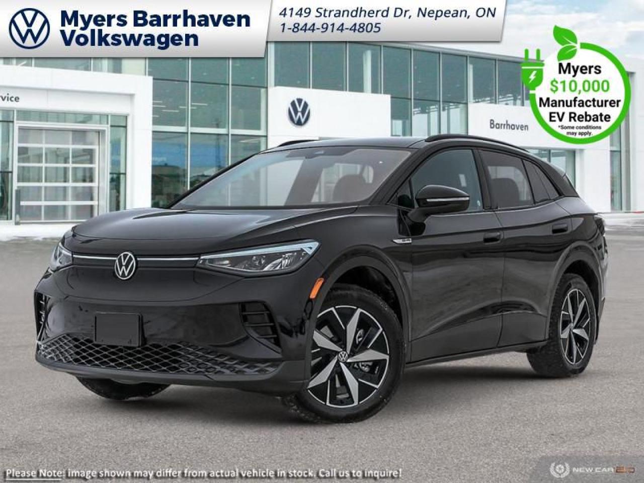 <b>Tow Package,  Electric Vehicle,  Fast Charging,  Navigation,  Wireless Charging!</b><br> <br> <br> <br>  This 2024 Volkswagen ID.4 ushers in a new dawn of sustainability, with an iconic design and exciting performance. <br> <br>Featuring a minimalist but stylish and clean exterior design, this 2024 ID.4 offers a contemporary design with a host of cutting-edge technology systems. The cabin is uncluttered and intuitive, with ergonomic seats, high quality trim pieces and an abundance of space for passenger comfort, and cargo. With impressive electric driving range, rapid charging times, and a suite of intelligent driver assistance packages, this 2024 Volkswagen ID.4 truly is an electric crossover for the masses.<br> <br> This deep black pearl SUV  has an automatic transmission and is powered by a  Electric engine.<br> <br> Our ID.4s trim level is Pro AWD. Standard features on this VW ID.4 Pro AWD include dual motors with extended driving range and fast charging, class II tow equipment with a trailer wiring harness, heated front seats and a heated steering wheel, wireless charging for mobile devices, adaptive cruise control, dual-zone climate control, and a 12.9-inch infotainment screen with inbuilt navigation, Apple CarPlay, Android Auto and SiriusXM. Additional features include blind spot detection, lane keeping assist with lane departure warning, parking assist, front and rear mitigation, and even more. This vehicle has been upgraded with the following features: Tow Package,  Electric Vehicle,  Fast Charging,  Navigation,  Wireless Charging,  Heated Seats,  Heated Steering Wheel. <br><br> <br>To apply right now for financing use this link : <a href=https://www.barrhavenvw.ca/en/form/new/financing-request-step-1/44 target=_blank>https://www.barrhavenvw.ca/en/form/new/financing-request-step-1/44</a><br><br> <br/> Total  cash rebate of $10000 is reflected in the price.  Includes $10,000 Manufacturer-To-Dealer Incentive Discount. 0% financing for 60 months. 2.99% financing for 84 months. <br> Buy this vehicle now for the lowest bi-weekly payment of <b>$329.53</b> with $0 down for 84 months @ 2.99% APR O.A.C. ( Plus applicable taxes -  $840 Documentation fee. Cash purchase selling price includes: Tire Stewardship ($20.00), OMVIC Fee ($12.50). (HST) are extra. </br>(HST), licence, insurance & registration not included </br>    ).  Incentives expire 2025-01-31.  See dealer for details. <br> <br> <br>LEASING:<br><br>Estimated Lease Payment: $442 bi-weekly <br>Payment based on 7.69% lease financing for 60 months with $0 down payment on approved credit. Total obligation $57,524. Mileage allowance of 16,000 KM/year. Offer expires 2025-01-31.<br><br><br>We are your premier Volkswagen dealership in the region. If youre looking for a new Volkswagen or a car, check out Barrhaven Volkswagens new, pre-owned, and certified pre-owned Volkswagen inventories. We have the complete lineup of new Volkswagen vehicles in stock like the GTI, Golf R, Jetta, Tiguan, Atlas Cross Sport, Volkswagen ID.4 electric vehicle, and Atlas. If you cant find the Volkswagen model youre looking for in the colour that you want, feel free to contact us and well be happy to find it for you. If youre in the market for pre-owned cars, make sure you check out our inventory. If you see a car that you like, contact 844-914-4805 to schedule a test drive.<br> Come by and check out our fleet of 30+ used cars and trucks and 110+ new cars and trucks for sale in Nepean.  o~o