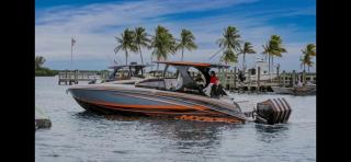 PRICE IN U.S. DOLLARS.  2021 MYSTIC M3800 CENTER CONSOLE, 4-450 R MERCURY RACING OUTBOARDS, INCLUDES EVOLUTION TRAILER, 2 GARMIN 2200 SCREENS, SEAKEEPER, NIGHT VISION, DOUBLE ROW BOLSTERS, CUSTOM PAINT, LOWER SLEEPING QUARTERS, HEAD, ELECTRIC WINDLASS, 38.7 FT LONG 10.6 FT WIDTH