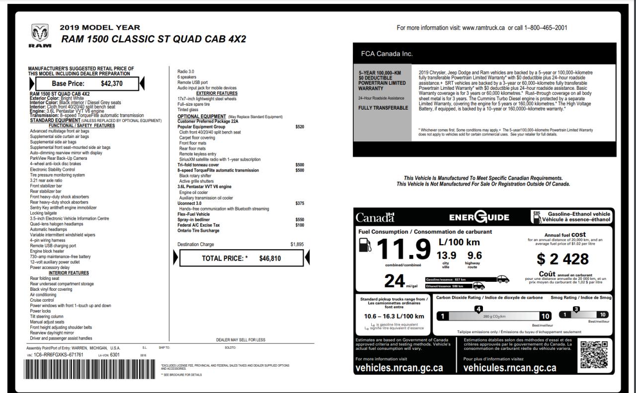 2019 RAM 1500 Classic ST Quad Cab 6 PASS+Camera+Bluetooth+CLEAN CARFAX Photo71