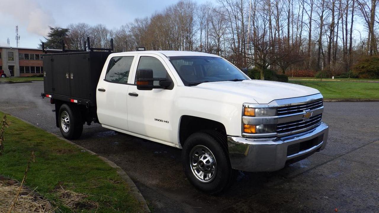 2016 Chevrolet Silverado 3500HD Crew Cab 4WD Service Truck, 6.0L V8 OHV 16V FFV Gas engine, 8 cylinder, 4 door, automatic, 4WD, 4-wheel ABS, cruise control, AM/FM radio, power door locks, power windows, white exterior, black interior, cloth. 4 brand new tires Certification and decal valid until June 2024.  $19,210.00 plus $375 processing fee, $19,585.00 total payment obligation before taxes.   Listing report, warranty, contract commitment cancellation fee, financing available on approved credit (some limitations and exceptions may apply). All above specifications and information is considered to be accurate but is not guaranteed and no opinion or advice is given as to whether this item should be purchased. We do not allow test drives due to theft, fraud, acts of vandalism and undetectable impaired driving. Instead we provide the following benefits: Complimentary Warranty (with options to extend), Limited Money Back Satisfaction Guarantee on Fully Completed Contracts, Contract Commitment Cancellation, and an Open-Ended Sell-Back Option. Ask seller for details or call 604-522-REPO(7376) to confirm listing availability.