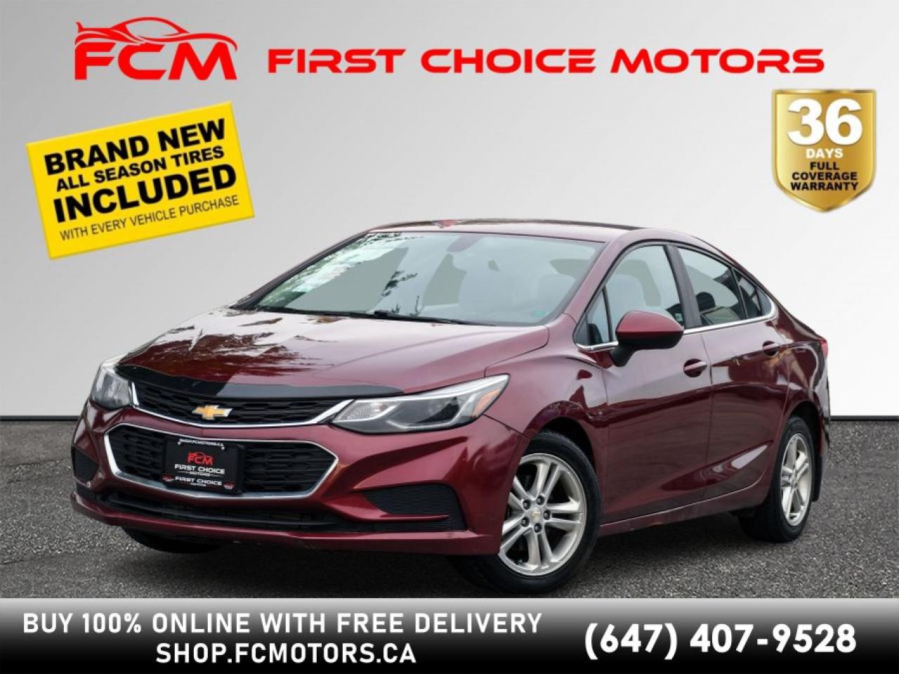 Welcome to First Choice Motors, the largest car dealership in Toronto of pre-owned cars, SUVs, and vans priced between $5000-$15,000. With an impressive inventory of over 300 vehicles in stock, we are dedicated to providing our customers with a vast selection of affordable and reliable options. <br><br>Were thrilled to offer a used 2016 Chevrolet Cruze LT, burgundy color with 168,000km (STK#6900) This vehicle was $11990 NOW ON SALE FOR $9990. It is equipped with the following features:<br>- Automatic Transmission<br>- Heated seats<br>- Bluetooth<br>- Reverse camera<br>- Alloy wheels<br>- Power windows<br>- Power locks<br>- Power mirrors<br>- Air Conditioning<br><br>At First Choice Motors, we believe in providing quality vehicles that our customers can depend on. All our vehicles come with a 36-day FULL COVERAGE warranty. We also offer additional warranty options up to 5 years for our customers who want extra peace of mind.<br><br>Furthermore, all our vehicles are sold fully certified with brand new brakes rotors and pads, a fresh oil change, and brand new set of all-season tires installed & balanced. You can be confident that this car is in excellent condition and ready to hit the road.<br><br>At First Choice Motors, we believe that everyone deserves a chance to own a reliable and affordable vehicle. Thats why we offer financing options with low interest rates starting at 7.9% O.A.C. Were proud to approve all customers, including those with bad credit, no credit, students, and even 9 socials. Our finance team is dedicated to finding the best financing option for you and making the car buying process as smooth and stress-free as possible.<br><br>Our dealership is open 7 days a week to provide you with the best customer service possible. We carry the largest selection of used vehicles for sale under $9990 in all of Ontario. We stock over 300 cars, mostly Hyundai, Chevrolet, Mazda, Honda, Volkswagen, Toyota, Ford, Dodge, Kia, Mitsubishi, Acura, Lexus, and more. With our ongoing sale, you can find your dream car at a price you can afford. Come visit us today and experience why we are the best choice for your next used car purchase!<br><br>All prices exclude a $10 OMVIC fee, license plates & registration  and ONTARIO HST (13%)