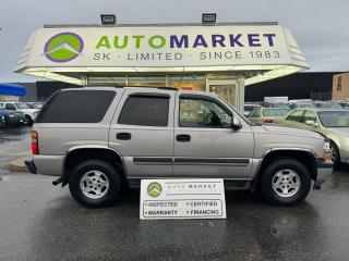 AMAZING CONDITION! CLEAN INSIDE & OUT! SAME AS GMC YUKON!<br /><br />CALL OR TEXT KARL @ 6-0-4-2-5-0-8-6-4-6 FOR INFO & TO CONFIRM WHICH LOCATION.<br /><br />BEAUTIFUL CHEVROLET TAHOE WITH THE RARE 9 SEATER PACKAGE. THIS CAN CARRY 9 PEOPLE AND IT'S NOT A MINIVAN! YOU CAN BE PROUD TO DRIVE THIS ONE AND THE KIDS WON'T BE EMBARRASSED WHEN YOU DROP THEM OFF AT SCHOOL. LOL. THROUGH THE SHOP, TIRES ARE NEARLY NEW, REAR BRAKES ARE NEW AND THE FRONT BRAKES ARE 70% NEW STILL. RUNS AND DRIVES GREAT, IT NEEDS NOTHING. <br /><br />2 LOCATIONS TO SERVE YOU, BE SURE TO CALL FIRST TO CONFIRM WHERE THE VEHICLE IS.<br /><br />We are a family owned and operated business since 1983 and we are committed to offering outstanding vehicles backed by exceptional customer service, now and in the future.<br />Whatever your specific needs may be, we will custom tailor your purchase exactly how you want or need it to be. All you have to do is give us a call and we will happily walk you through all the steps with no stress and no pressure.<br /><br />                                            WE ARE THE HOUSE OF YES!<br /><br />ADDITIONAL BENEFITS WHEN BUYING FROM SK AUTOMARKET:<br /><br />-ON SITE FINANCING THROUGH OUR 17 AFFILIATED BANKS AND VEHICLE                                                                                                                      FINANCE COMPANIES.<br />-IN HOUSE LEASE TO OWN PROGRAM.<br />-EVERY VEHICLE HAS UNDERGONE A 120 POINT COMPREHENSIVE INSPECTION.<br />-EVERY PURCHASE INCLUDES A FREE POWERTRAIN WARRANTY.<br />-EVERY VEHICLE INCLUDES A COMPLIMENTARY BCAA MEMBERSHIP FOR YOUR SECURITY.<br />-EVERY VEHICLE INCLUDES A CARFAX AND ICBC DAMAGE REPORT.<br />-EVERY VEHICLE IS GUARANTEED LIEN FREE.<br />-DISCOUNTED RATES ON PARTS AND SERVICE FOR YOUR NEW CAR AND ANY OTHER   FAMILY CARS THAT NEED WORK NOW AND IN THE FUTURE.<br />-40 YEARS IN THE VEHICLE SALES INDUSTRY.<br />-A+++ MEMBER OF THE BETTER BUSINESS BUREAU.<br />-RATED TOP DEALER BY CARGURUS 2 YEARS IN A ROW<br />-MEMBER IN GOOD STANDING WITH THE VEHICLE SALES AUTHORITY OF BRITISH   COLUMBIA.<br />-MEMBER OF THE AUTOMOTIVE RETAILERS ASSOCIATION.<br />-COMMITTED CONTRIBUTOR TO OUR LOCAL COMMUNITY AND THE RESIDENTS OF BC.<br /> $495 Documentation fee and applicable taxes are in addition to advertised prices.<br />LANGLEY LOCATION DEALER# 40038<br />S. SURREY LOCATION DEALER #9987<br />