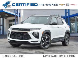 <b>Leatherette Seats,  Remote Start,  Heated Seats,  Apple CarPlay,  Android Auto!</b><br> <br>    If you want to live big in a small SUV, this capable and comfortable Trailblazer is a great place to start. This  2021 Chevrolet Trailblazer is for sale today in Kingston. <br> <br>The 2021 Trailblazer is spacious, bold and has the technology and capability to help you get up and get out there. Whether the trail you blaze is on the pavement or off of it, this incredible Trailblazer is ready to be your partner through it all. Striking style is the first thing youll notice about this SUV. Its sculpted design and bold proportions give it a fresh, modern feel. While its capable chassis and seating for the whole family means this SUV is ready for whats next. The spacious interior features a versatile center console that keeps items within easy reach. Your passengers will stay comfortable with plenty of rear-seat leg room and tons of spots to store their things.This  SUV has 45,963 kms. Its  nice in colour  . It has an automatic transmission and is powered by a  155HP 1.3L 3 Cylinder Engine.  This unit has some remaining factory warranty for added peace of mind. <br> <br> Our Trailblazers trim level is RS. Designed for on road performance, this Trailblazer RS comes equipped with an aggressive looking front grille, larger aluminum wheels, dual exhaust outlets, a stronger drivetrain, remote engine start, LED fog lights, blind spot detection, rear cross traffic alert and rear park assist. Additional features are heated Leatherette seats, a power driver seat, Intellibeam automatic headlights, a colour touchscreen infotainment system featuring wireless Android Auto and wireless Apple CarPlay, Bluetooth streaming audio with voice command, lane keep assist with lane departure warning. Other great features include front collision alert, automatic emergency braking, an HD rear vision camera, 40/60 split rear bench seat and is 4G LTE Wi-Fi hotspot capable. This vehicle has been upgraded with the following features: Leatherette Seats,  Remote Start,  Heated Seats,  Apple Carplay,  Android Auto,  Lane Keep Assist,  Aluminum Wheels. <br> <br>To apply right now for financing use this link : <a href=https://www.taylorautomall.com/finance/apply-for-financing/ target=_blank>https://www.taylorautomall.com/finance/apply-for-financing/</a><br><br> <br/><br> Buy this vehicle now for the lowest bi-weekly payment of <b>$223.69</b> with $0 down for 96 months @ 9.99% APR O.A.C. ( Plus applicable taxes -  Plus applicable fees   / Total Obligation of $46528  ).  See dealer for details. <br> <br>For more information, please call any of our knowledgeable used vehicle staff at (613) 549-1311!<br><br> Come by and check out our fleet of 100+ used cars and trucks and 180+ new cars and trucks for sale in Kingston.  o~o