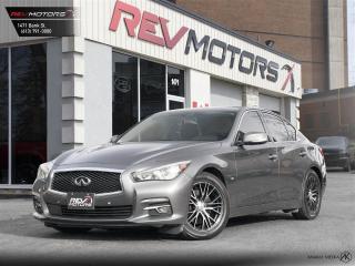 2014 Infinity Q50 Premium | 360 Camera | 2 Sets of Tires | Sunroof | Heated Seats | Leather<br/>  <br/> No Accidents | 1 Owner | 2 Sets of Rims & Tires | 12 Month Powertrain Warranty Included <br/> <br/>  <br/> Grey Exterior | Black Leather Interior | Alloy Wheels | Keyless Entry | Front Power Seats | Voice Control | Bluetooth Connection | Adaptive Cruise Control | Navigation | Traction Control | Sunroof | Drive Mode Select | Push Button Start | Front Heated Seats | 360 Camera | Rain Sensor | Forward Assist | Lane Assist | Blind Spot Assist | Pre-Collision Avoidance and much more. <br/> <br/>  <br/> This Vehicle has travelled 206,551KM. <br/> <br/>  <br/> *** NO additional fees except for taxes and licensing! *** <br/> <br/>  <br/> *** 100-point inspection on all our vehicles & always detailed inside and out *** <br/> <br/>  <br/> RevMotors is at your service to ensure you find the right car for YOU. Even if we do not have it in our inventory, we are more than happy to find you the vehicle that you are looking for. Give us a call at 613-791-3000 or visit us online at www.revmotors.ca <br/> <br/>  <br/> a nous donnera du plaisir de vous servir en Franais aussi! <br/> <br/>  <br/> CERTIFICATION * All our vehicles are sold Certified and E-Tested for the province of Ontario (Quebec Safety Available, additional charges may apply) <br/> FINANCING AVAILABLE * RevMotors offers competitive finance rates through many of the major banks. Should you feel like youve had credit issues in the past, we have various financing solutions to get you on the road.  We accept No Credit - New Credit - Bad Credit - Bankruptcy - Students and more!! <br/> EXTENDED WARRANTY * For your peace of mind, if one of our used vehicles is no longer covered under the manufacturers warranty, RevMotors will provide you with a 6 month / 6000KMS Limited Powertrain Warranty. You always have the options to upgrade to more comprehensive coverage as well. Well be more than happy to review the options and chose the coverage thats right for you! <br/> TRADES * Do you have a Trade-in? We offer competitive trade in offers for your current vehicle! <br/> SHIPPING * We can ship anywhere across Canada. Give us a call for a quote and we will be happy to help! <br/> <br/>  <br/> Buy with confidence knowing that we always have your best interests in mind! <br/>