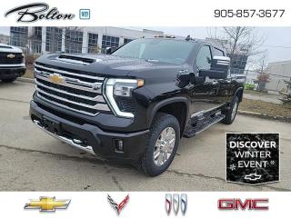 <b>Diesel Engine, Leather Seats, Hitch Package, Z71 Off-Road Package!</b><br> <br> <br> <br>  Bold and burly, this Silverado 2500HD is built for the toughest jobs without breaking a sweat. <br> <br>This 2024 Silverado 2500HD is highly configurable work truck that can haul a colossal amount of weight thanks to its potent drivetrain. This truck also offers amazing interior features that nestle occupants in comfort and luxury, with a great selection of tech features. For heavy-duty activities and even long-haul trips, the Silverado 2500HD is all the truck youll ever need.<br> <br> This black sought after diesel Crew Cab 4X4 pickup   has an automatic transmission and is powered by a  470HP 6.6L 8 Cylinder Engine.<br> <br> Our Silverado 2500HDs trim level is High Country.  This top of the range 2500HD High Country comes with an incredible amount of luxury and capability. It features premium leather seat with cooling, a remote engine start, wireless charging, a large 8 inch touch screen and navigation, Chevrolet MyLink and voice-activated technology, 12 way power seats with driver memory, exterior assist steps and unique exterior accents. This truck also offers a premium Bose audio system, wireless Apple CarPlay and Android Auto, an HD rear view camera, spray on bedliner, an EZ lift and lower tailgate, power heated exterior mirrors, a leather wrapped steering wheel, forward collision alert, lane keep assist plus Ultrasonic front and rear park assist and so much more. This vehicle has been upgraded with the following features: Diesel Engine, Leather Seats, Hitch Package, Z71 Off-road Package. <br><br> <br>To apply right now for financing use this link : <a href=http://www.boltongm.ca/?https://CreditOnline.dealertrack.ca/Web/Default.aspx?Token=44d8010f-7908-4762-ad47-0d0b7de44fa8&Lang=en target=_blank>http://www.boltongm.ca/?https://CreditOnline.dealertrack.ca/Web/Default.aspx?Token=44d8010f-7908-4762-ad47-0d0b7de44fa8&Lang=en</a><br><br> <br/>    5.49% financing for 84 months. <br> Buy this vehicle now for the lowest bi-weekly payment of <b>$682.98</b> with $11457 down for 84 months @ 5.49% APR O.A.C. ( Plus applicable taxes -  Plus applicable fees   ).  Incentives expire 2024-04-30.  See dealer for details. <br> <br>At Bolton Motor Products, we offer new Chevrolet, Cadillac, Buick, GMC cars and trucks in Bolton, along with used cars, trucks and SUVs by top manufacturers. Our sales staff will help you find that new or used car you have been searching for in the Bolton, Brampton, Nobleton, Kleinburg, Vaughan, & Maple area. o~o