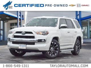 <b>Low Mileage, Leather Seats,  Navigation,  Heated Seats,  Memory Seats,  Rear View Camera!</b><br> <br>    The 2018 Toyota 4Runner offers a refined interior and excellent 4x4 capability. This  2018 Toyota 4Runner is for sale today in Kingston. <br> <br>The refreshed 2018 Toyota 4Runner is a capable quality built 4x4 SUV. This rugged family SUV can offer the best of both worlds having a refined technologically advanced interior with excellent off road capabilities. Ready for any adventure you set out to, the reliability that the 4Runner can offer will never leave you stranded, and will keep asking for more. All in all, this 2018 4Runner is convenient and comfortable at all times and on any road surface.This low mileage  SUV has just 48,400 kms. Its  alpine white in colour  . It has an automatic transmission and is powered by a  270HP 4.0L V6 Cylinder Engine.  It may have some remaining factory warranty, please check with dealer for details. <br> <br> Our 4Runners trim level is SR5. The 2018 Toyota 4Runner SR5 Package is precision tuned from the factory to the highest standards, built to withstand any off road terrain while still maintaining car like handling. Options include speed sensing steering, lock up torque converter, transmission cooler and part time or full time four wheel drive. Styled very aggressively and masculine, the exterior includes heated wipers, heated power mirrors with turn signal indicators, tailgate and door power locks, LED brake lights, front fog lamps and roof rack rails. Interior options include a 6.1 inch display screen with navigation, advanced voice recognition, Bluetooth and USB capability, integrated SIrius XM satellite radio, heated front power bucket seats, leather steering wheel with cruise control and audio commands, leather seats front and rear, remote key less entry, cruise control, manual air conditioning, 6 power outlets, power windows, front and rear center armrests, low tire pressure warning, a back up camera and multiple passenger safety airbags. This vehicle has been upgraded with the following features: Leather Seats,  Navigation,  Heated Seats,  Memory Seats,  Rear View Camera,  Siriusxm,  Bluetooth. <br> <br>To apply right now for financing use this link : <a href=https://www.taylorautomall.com/finance/apply-for-financing/ target=_blank>https://www.taylorautomall.com/finance/apply-for-financing/</a><br><br> <br/><br> Buy this vehicle now for the lowest bi-weekly payment of <b>$328.84</b> with $0 down for 84 months @ 9.99% APR O.A.C. ( Plus applicable taxes -  Plus applicable fees   / Total Obligation of $59850  ).  See dealer for details. <br> <br>For more information, please call any of our knowledgeable used vehicle staff at (613) 549-1311!<br><br> Come by and check out our fleet of 80+ used cars and trucks and 160+ new cars and trucks for sale in Kingston.  o~o
