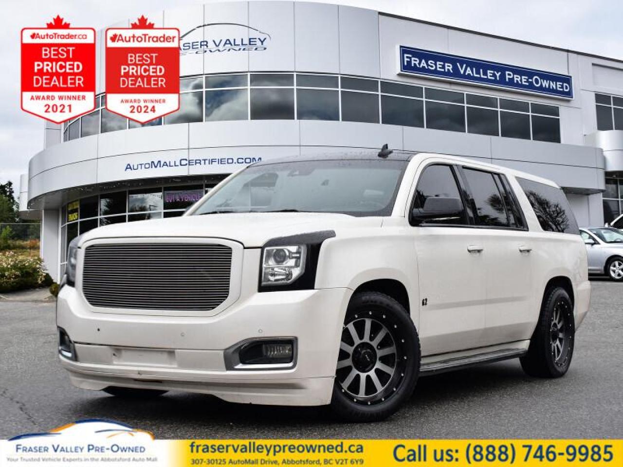 Low Mileage, Leather Seats,  Bluetooth,  Cooled Seats,  Heated Seats,  Premium Sound Package!
 

  
 

   Truly an all-purpose vehicle, the GMC Yukon XL carries a ton of passengers and cargo and looks great doing it. This  2015 GMC Yukon XL is for sale today in Abbotsford. 
 
The GMC Yukon XL is a traditional full-size SUV thats thoroughly modern. With its truck-based body-on-frame platform, its every bit as tough and capable as a truck. The handsome exterior and huge, well-appointed interior are what make it a desirable family hauler. Its a cut above the competition in tech, features, and aesthetics. Its capable enough to tow your boat and comfortable enough to take the whole family on long road trips. The GMC Yukon XL does it all in style. This  SUV has 87,633 kms. Its  white in colour  . It has an automatic transmission and is powered by a  420HP 6.2L 8 Cylinder Engine.  It may have some remaining factory warranty, please check with dealer for details.  This vehicle has been upgraded with the following features: Leather Seats,  Bluetooth,  Cooled Seats,  Heated Seats,  Premium Sound Package,  Power Tailgate,  Memory Seats. 
 
To apply right now for financing use this link : https://www.fraservalleypreowned.ca/abbotsford-car-loan-application-british-columbia
 
 

| Our Quality Guarantee: We maintain the highest standard of quality that is required for a Pre-Owned Dealership to operate in an Auto Mall. We provide an independent 360-degree inspection report through licensed 3rd Party mechanic shops. Thus, our customers can rest assured each vehicle will be a reliable, and responsible purchase.  |  Purchase Disclaimer: Your selected vehicle may have a differing finance and cash prices. When viewing our vehicles on third party  marketplaces, please click over to our website to verify the correct price for the vehicle. The Sale Price on third party websites will always reflect the Finance Price of our vehicles. If you are making a Cash Purchase, please refer to our website for the Cash Price of the vehicle.  | All prices are subject to and do not include, a $995 Finance Fee, and a $995 Document Fee.   These fees as well as taxes, are included in all listed listed payment quotes. Please speak with Dealer for full details and exact numbers.  o~o