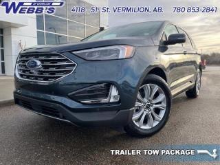 <b>Navigation, 19 inch Aluminum Wheels, Sunroof, Cold Weather Package, Heated Steering Wheel!</b><br> <br> <br> <br>  Change the game with the unique styling of the bold and beautiful Ford Edge. <br> <br>With meticulous attention to detail and amazing style, the Ford Edge seamlessly integrates power, performance and handling with awesome technology to help you multitask your way through the challenges that life throws your way. Made for an active lifestyle and spontaneous getaways, the Ford Edge is as rough and tumble as you are. Push the boundaries and stay connected to the road with this sweet ride!<br> <br> This stone blue metallic SUV  has a 8 speed automatic transmission and is powered by a  250HP 2.0L 4 Cylinder Engine.<br> <br> Our Edges trim level is Titanium. For a healthy dose of luxury and refinement, step up to this Titanium trim, lavishly appointed with premium heated leather seats with power adjustment and lumbar support, perimeter approach lights, a sonorous 12-speaker Bang & Olufsen audio system, and a numeric keypad for extra security. This trim also features a power liftgate for rear cargo access, a key fob with remote engine start and rear parking sensors, a 12-inch capacitive infotainment screen bundled with wireless Apple CarPlay and Android Auto, SiriusXM satellite radio, and 4G mobile hotspot internet connectivity. You and yours are assured of optimum road safety, with blind spot detection, rear cross traffic alert, pre-collision assist with automatic emergency braking, lane keeping assist, lane departure warning, forward collision alert, driver monitoring alert, and a rearview camera with an inbuilt washer. Also standard include proximity keyless entry, dual-zone climate control, 60-40 split front folding rear seats, LED headlights with automatic high beams, and even more. This vehicle has been upgraded with the following features: Navigation, 19 Inch Aluminum Wheels, Sunroof, Cold Weather Package, Heated Steering Wheel, Trailer Tow Package, Control Cruise. <br><br> View the original window sticker for this vehicle with this url <b><a href=http://www.windowsticker.forddirect.com/windowsticker.pdf?vin=2FMPK4K94RBA61273 target=_blank>http://www.windowsticker.forddirect.com/windowsticker.pdf?vin=2FMPK4K94RBA61273</a></b>.<br> <br>To apply right now for financing use this link : <a href=https://www.webbsford.com/financing/ target=_blank>https://www.webbsford.com/financing/</a><br><br> <br/>    4.99% financing for 84 months. <br> Buy this vehicle now for the lowest bi-weekly payment of <b>$389.89</b> with $0 down for 84 months @ 4.99% APR O.A.C. ( taxes included, $149 documentation fee   / Total cost of borrowing $11116   ).  Incentives expire 2024-04-30.  See dealer for details. <br> <br>Webbs Ford is located at 4118 - 51st Street in beautiful Vermilion, AB. <br/>We offer superior sales and service for our valued customers and are committed to serving our friends and clients with the best services possible. If you are looking to set up a test drive in one of our new Fords or looking to inquire about financing options, please call (780) 853-2841 and speak to one of our professional staff members today.   o~o