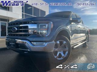 <b>Leather Seats, Connected Navigation, Wireless Charging, 20 inch Chrome-Like PVD Wheels, Running Boards!</b><br> <br> <br> <br>  The Ford F-150 is for those who think a day off is just an opportunity to get more done. <br> <br>The perfect truck for work or play, this versatile Ford F-150 gives you the power you need, the features you want, and the style you crave! With high-strength, military-grade aluminum construction, this F-150 cuts the weight without sacrificing toughness. The interior design is first class, with simple to read text, easy to push buttons and plenty of outward visibility. With productivity at the forefront of design, the F-150 makes use of every single component was built to get the job done right!<br> <br> This azure grey met tri-coat Crew Cab 4X4 pickup   has a 10 speed automatic transmission and is powered by a  400HP 3.5L V6 Cylinder Engine.<br> <br> Our F-150s trim level is Lariat. This luxurious Ford F-150 Lariat comes loaded with premium features such as leather heated and cooled seats, body colored exterior accents, a proximity key with push button start and smart device remote start, pro trailer backup assist and Ford Co-Pilot360 that features lane keep assist, blind spot detection, pre-collision assist with automatic emergency braking and rear parking sensors. Enhanced features also includes unique aluminum wheels, SYNC 4 with enhanced voice recognition featuring connected navigation, Apple CarPlay and Android Auto, FordPass Connect 4G LTE, power adjustable pedals, a powerful Bang & Olufsen audio system with SiriusXM radio, cargo box lights, dual zone climate control and a handy rear view camera to help when backing out of tight spaces. This vehicle has been upgraded with the following features: Leather Seats, Connected Navigation, Wireless Charging, 20 Inch Chrome-like Pvd Wheels, Running Boards, Ford Co-pilot360 Assist +, Power Tailgate. <br><br> View the original window sticker for this vehicle with this url <b><a href=http://www.windowsticker.forddirect.com/windowsticker.pdf?vin=1FTFW1E84PFC57182 target=_blank>http://www.windowsticker.forddirect.com/windowsticker.pdf?vin=1FTFW1E84PFC57182</a></b>.<br> <br>To apply right now for financing use this link : <a href=https://www.webbsford.com/financing/ target=_blank>https://www.webbsford.com/financing/</a><br><br> <br/>    0% financing for 60 months. 1.99% financing for 84 months. <br> Buy this vehicle now for the lowest bi-weekly payment of <b>$541.89</b> with $0 down for 84 months @ 1.99% APR O.A.C. ( taxes included, $149 documentation fee   / Total cost of borrowing $6594   ).  Incentives expire 2024-04-30.  See dealer for details. <br> <br>Webbs Ford is located at 4118 - 51st Street in beautiful Vermilion, AB. <br/>We offer superior sales and service for our valued customers and are committed to serving our friends and clients with the best services possible. If you are looking to set up a test drive in one of our new Fords or looking to inquire about financing options, please call (780) 853-2841 and speak to one of our professional staff members today.   o~o