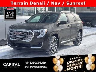 This GMC Terrain delivers a Turbocharged Gas I4 1.5L/-TBD- engine powering this Automatic transmission. ENGINE, 1.5L TURBO DOHC 4-CYLINDER, SIDI, VVT (175 hp [131.3 kW] @ 5800 rpm, 203 lb-ft of torque [275.0 N-m] @ 2000 - 4000 rpm) (STD), Wireless Charging for devices located in front of centre console storage bin, Wireless Apple CarPlay/Wireless Android Auto.*This GMC Terrain Comes Equipped with These Options *Windows, power with rear Express-Down, Windows, power with front passenger Express-Down, Window, power with driver Express-Up/Down, Wi-Fi Hotspot capable (Terms and limitations apply. See onstar.ca or dealer for details.), Wheels, 19 x 7.5 (48.3 cm x 19.1 cm) bright machined aluminum with Premium Grey painted accents, Wheel, spare, 16 (40.6 cm) steel, USB data ports, 2, type-A, located within the centre console, USB charging-only ports, 2, located on the rear of the centre console, Universal Home Remote, includes garage door opener, 3-channel programmable, Trim, body-colour lower body.* Visit Us Today *Test drive this must-see, must-drive, must-own beauty today at Capital Chevrolet Buick GMC Inc., 13103 Lake Fraser Drive SE, Calgary, AB T2J 3H5.