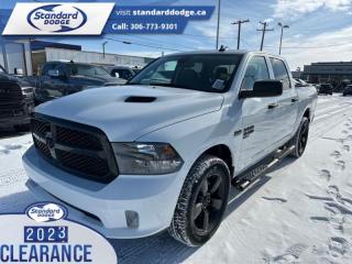 <b>Express Value Package, Sub Zero Package, Mopar Sport Performance Hood, Running Boards , Trailer Hitch!</b><br> <br> <br> <br>  Get the job done right with this rugged Ram 1500 Classic pickup. <br> <br>The reasons why this Ram 1500 Classic stands above its well-respected competition are evident: uncompromising capability, proven commitment to safety and security, and state-of-the-art technology. From its muscular exterior to the well-trimmed interior, this 2023 Ram 1500 Classic is more than just a workhorse. Get the job done in comfort and style while getting a great value with this amazing full-size truck. <br> <br> This bright white Crew Cab 4X4 pickup   has a 8 speed automatic transmission and is powered by a  395HP 5.7L 8 Cylinder Engine.<br> <br> Our 1500 Classics trim level is Express. This Ram 1500 Express features upgraded aluminum wheels, front fog lamps and USB connectivity, along with a great selection of standard features such as class II towing equipment including a hitch, wiring harness and trailer sway control, heavy-duty suspension, cargo box lighting, and a locking tailgate. Additional features include heated and power adjustable side mirrors, UCconnect 3, cruise control, air conditioning, vinyl floor lining, and a rearview camera. This vehicle has been upgraded with the following features: Express Value Package, Sub Zero Package, Mopar Sport Performance Hood, Running Boards , Trailer Hitch. <br><br> View the original window sticker for this vehicle with this url <b><a href=http://www.chrysler.com/hostd/windowsticker/getWindowStickerPdf.do?vin=3C6RR7KT6PG677709 target=_blank>http://www.chrysler.com/hostd/windowsticker/getWindowStickerPdf.do?vin=3C6RR7KT6PG677709</a></b>.<br> <br>To apply right now for financing use this link : <a href=https://standarddodge.ca/financing target=_blank>https://standarddodge.ca/financing</a><br><br> <br/><br>* Visit Us Today *Youve earned this - stop by Standard Chrysler Dodge Jeep Ram located at 208 Cheadle St W., Swift Current, SK S9H0B5 to make this car yours today! <br> Pricing may not reflect additional accessories that have been added to the advertised vehicle<br><br> Come by and check out our fleet of 30+ used cars and trucks and 120+ new cars and trucks for sale in Swift Current.  o~o