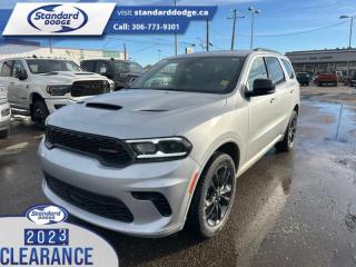 <b>Leather Seats!</b><br> <br> <br> <br>  With such a versatile, capable, and comfortable SUV, you may never need another family car after the Dodge Durango. <br> <br>Filled with impressive standard features, this family friendly 2024 Dodge Durango is a surprising and adventurous SUV. Versatile as they come, you can manage any road you find in comfort and style, while effortlessly leading the pack in this Dodge Durango. For a capable, impressive, and versatile family SUV that can still climb mountains, this Dodge Durango is ready for your familys next big adventure.<br> <br> This triple nickel                  SUV  has a 8 speed automatic transmission and is powered by a  295HP 3.6L V6 Cylinder Engine.<br> <br> Our Durangos trim level is GT Plus. This Durango GT Plus ups the ante with a sonorous 9-speaker Alpine audio system, a wireless charging pad, lane keeping assist with lane departure warning and front and rear park assist, in addition to an express open/close sunroof, a power operated liftgate for rear cargo access, Nappa leather upholstery, ventilated and heated front seats with lumbar support and memory function, heated rear seats, adaptive cruise control, and upgraded tow equipment with hitch and sway control and trailer brake control. The standard features continue with remote engine start, a sport leather-wrapped heated steering wheel, and an upgraded 10.1-inch infotainment screen powered by Uconnect 5 and features inbuilt GPS navigation, Apple CarPlay, Android Auto, mobile hotspot internet access, and SiriusXM satellite radio. Safety features also include blind spot detection with rear cross traffic alert, forward collision mitigation, ParkSense with rear parking sensors, and even more. This vehicle has been upgraded with the following features: Leather Seats. <br><br> View the original window sticker for this vehicle with this url <b><a href=http://www.chrysler.com/hostd/windowsticker/getWindowStickerPdf.do?vin=1C4RDJDG5RC102687 target=_blank>http://www.chrysler.com/hostd/windowsticker/getWindowStickerPdf.do?vin=1C4RDJDG5RC102687</a></b>.<br> <br>To apply right now for financing use this link : <a href=https://standarddodge.ca/financing target=_blank>https://standarddodge.ca/financing</a><br><br> <br/><br>* Visit Us Today *Youve earned this - stop by Standard Chrysler Dodge Jeep Ram located at 208 Cheadle St W., Swift Current, SK S9H0B5 to make this car yours today! <br> Pricing may not reflect additional accessories that have been added to the advertised vehicle<br><br> Come by and check out our fleet of 30+ used cars and trucks and 130+ new cars and trucks for sale in Swift Current.  o~o
