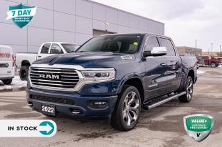 <p>Recent Arrival! Fresh oil change, | Fully detailed. Limited Longhorn HEMI 5.7L V8 VVT 4WD 8-Speed Automatic Patriot Blue Pearlcoat. </p>

<p>Unleash Power and Elegance: The 2022 Ram 1500 Longhorn Crew Cab 4x4! ??</p>

<p>Command the road with unparalleled power and sophistication in the 2022 Ram 1500 Longhorn Crew Cab 4x4. Embodying the perfect blend of rugged capability and refined luxury, this truck stands as a testament to uncompromising craftsmanship and superior performance.</p>

<p><strong>Striking Design</strong>: Cloaked in the distinguished Patriot Blue Pearl exterior, the Ram 1500 Longhorn exudes an aura of confidence and presence on the road. Step into the meticulously crafted interior, featuring Black and Cattle Tan leather–trimmed bucket seats, where every detail exudes opulence and refinement.</p>

<p> <strong>Unmatched Performance</strong>: Powered by the robust 5.7L HEMI VVT V8 engine with FuelSaver MDS, the Ram 1500 Longhorn delivers exhilarating performance with every drive. Paired with the 8–speed automatic transmission, this truck offers seamless power and efficiency, ensuring a thrilling driving experience on any terrain.</p>

<p><strong>Cutting-Edge Technology</strong>: Stay connected and entertained on your journey with the Uconnect 5W NAV featuring a 12–inch display, providing intuitive access to navigation, entertainment, and communication features. The optional Dual–Pane Panoramic Sunroof floods the cabin with natural light, while the 12.0" Touchscreen Display offers a seamless user experience.</p>

<p><strong>Advanced Safety Features</strong>: Drive with confidence knowing the Ram 1500 Longhorn is equipped with a suite of advanced safety technologies, including Full Speed Fwd Collision Warn Plus, ParkView Rear Back–Up Camera, and Supplemental front seat–mounted side air bags. Whether navigating city streets or tackling off-road trails, your safety is paramount.</p>

<p> <strong>Experience Power and Elegance with the Ram 1500 Longhorn Today!</strong>:  Visit our dealership and elevate your driving experience with the 2022 Ram 1500 Longhorn Crew Cab 4x4 – where luxury meets capability in perfect harmony!</p>

<p> Unleash Power and Elegance with the Ram 1500 Longhorn – Where Every Drive is an Adventure! </p>
<p> </p>

<h4>VALUE+ CERTIFIED PRE-OWNED VEHICLE</h4>

<p>36-point Provincial Safety Inspection<br />
172-point inspection combined mechanical, aesthetic, functional inspection including a vehicle report card<br />
Warranty: 30 Days or 1500 KMS on mechanical safety-related items and extended plans are available<br />
Complimentary CARFAX Vehicle History Report<br />
2X Provincial safety standard for tire tread depth<br />
2X Provincial safety standard for brake pad thickness<br />
7 Day Money Back Guarantee*<br />
Market Value Report provided<br />
Complimentary 3 months SIRIUS XM satellite radio subscription on equipped vehicles<br />
Complimentary wash and vacuum<br />
Vehicle scanned for open recall notifications from manufacturer</p>

<p>SPECIAL NOTE: This vehicle is reserved for AutoIQs retail customers only. Please, No dealer calls. Errors & omissions excepted.</p>

<p>*As-traded, specialty or high-performance vehicles are excluded from the 7-Day Money Back Guarantee Program (including, but not limited to Ford Shelby, Ford mustang GT, Ford Raptor, Chevrolet Corvette, Camaro 2SS, Camaro ZL1, V-Series Cadillac, Dodge/Jeep SRT, Hyundai N Line, all electric models)</p>

<p>INSGMT</p>