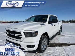 <b>5.7L V8 HEMI MDS VVT eTorque Engine, Tradesman Level 1 Equipment Group, Sport Appearance Package, Trailer Tow Group!</b><br> <br> <br> <br>  Beauty meets brawn with this rugged Ram 1500. <br> <br>The Ram 1500s unmatched luxury transcends traditional pickups without compromising its capability. Loaded with best-in-class features, its easy to see why the Ram 1500 is so popular. With the most towing and hauling capability in a Ram 1500, as well as improved efficiency and exceptional capability, this truck has the grit to take on any task.<br> <br> This bright white Crew Cab 4X4 pickup   has a 8 speed automatic transmission and is powered by a  395HP 5.7L 8 Cylinder Engine.<br> <br> Our 1500s trim level is Tradesman. This Ram 1500 Tradesman is ready for whatever you throw at it, with a great selection of standard features such as class II towing equipment including a hitch, wiring harness and trailer sway control, heavy-duty suspension, cargo box lighting, and a locking tailgate. Additional features include heated and power adjustable side mirrors, UCconnect 3, push button start, cruise control, air conditioning, vinyl floor lining, and a rearview camera. This vehicle has been upgraded with the following features: 5.7l V8 Hemi Mds Vvt Etorque Engine, Tradesman Level 1 Equipment Group, Sport Appearance Package, Trailer Tow Group. <br><br> View the original window sticker for this vehicle with this url <b><a href=http://www.chrysler.com/hostd/windowsticker/getWindowStickerPdf.do?vin=1C6SRFGT0RN199673 target=_blank>http://www.chrysler.com/hostd/windowsticker/getWindowStickerPdf.do?vin=1C6SRFGT0RN199673</a></b>.<br> <br>To apply right now for financing use this link : <a href=https://standarddodge.ca/financing target=_blank>https://standarddodge.ca/financing</a><br><br> <br/><br>* Visit Us Today *Youve earned this - stop by Standard Chrysler Dodge Jeep Ram located at 208 Cheadle St W., Swift Current, SK S9H0B5 to make this car yours today! <br> Pricing may not reflect additional accessories that have been added to the advertised vehicle<br><br> Come by and check out our fleet of 30+ used cars and trucks and 110+ new cars and trucks for sale in Swift Current.  o~o