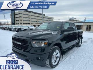 <b>5.7L V8 HEMI MDS VVT eTorque Engine, Tradesman Level 1 Equipment Group, Sport Appearance Package, Trailer Tow Group!</b><br> <br> <br> <br>  Work, play, and adventure are what the 2024 Ram 1500 was designed to do. <br> <br>The Ram 1500s unmatched luxury transcends traditional pickups without compromising its capability. Loaded with best-in-class features, its easy to see why the Ram 1500 is so popular. With the most towing and hauling capability in a Ram 1500, as well as improved efficiency and exceptional capability, this truck has the grit to take on any task.<br> <br> This diamond black crystal pearlcoat Crew Cab 4X4 pickup   has a 8 speed automatic transmission and is powered by a  395HP 5.7L 8 Cylinder Engine.<br> <br> Our 1500s trim level is Tradesman. This Ram 1500 Tradesman is ready for whatever you throw at it, with a great selection of standard features such as class II towing equipment including a hitch, wiring harness and trailer sway control, heavy-duty suspension, cargo box lighting, and a locking tailgate. Additional features include heated and power adjustable side mirrors, UCconnect 3, push button start, cruise control, air conditioning, vinyl floor lining, and a rearview camera. This vehicle has been upgraded with the following features: 5.7l V8 Hemi Mds Vvt Etorque Engine, Tradesman Level 1 Equipment Group, Sport Appearance Package, Trailer Tow Group. <br><br> View the original window sticker for this vehicle with this url <b><a href=http://www.chrysler.com/hostd/windowsticker/getWindowStickerPdf.do?vin=1C6SRFGT6RN199676 target=_blank>http://www.chrysler.com/hostd/windowsticker/getWindowStickerPdf.do?vin=1C6SRFGT6RN199676</a></b>.<br> <br>To apply right now for financing use this link : <a href=https://standarddodge.ca/financing target=_blank>https://standarddodge.ca/financing</a><br><br> <br/><br>* Visit Us Today *Youve earned this - stop by Standard Chrysler Dodge Jeep Ram located at 208 Cheadle St W., Swift Current, SK S9H0B5 to make this car yours today! <br> Pricing may not reflect additional accessories that have been added to the advertised vehicle<br><br> Come by and check out our fleet of 30+ used cars and trucks and 120+ new cars and trucks for sale in Swift Current.  o~o