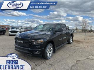 <b>5.7L V8 HEMI MDS VVT eTorque Engine, Tradesman Level 1 Equipment Group, Sport Appearance Package, Trailer Tow Group!</b><br> <br> <br> <br>  Work, play, and adventure are what the 2024 Ram 1500 was designed to do. <br> <br>The Ram 1500s unmatched luxury transcends traditional pickups without compromising its capability. Loaded with best-in-class features, its easy to see why the Ram 1500 is so popular. With the most towing and hauling capability in a Ram 1500, as well as improved efficiency and exceptional capability, this truck has the grit to take on any task.<br> <br> This diamond black crystal pearlcoat Crew Cab 4X4 pickup   has a 8 speed automatic transmission and is powered by a  395HP 5.7L 8 Cylinder Engine.<br> <br> Our 1500s trim level is Tradesman. This Ram 1500 Tradesman is ready for whatever you throw at it, with a great selection of standard features such as class II towing equipment including a hitch, wiring harness and trailer sway control, heavy-duty suspension, cargo box lighting, and a locking tailgate. Additional features include heated and power adjustable side mirrors, UCconnect 3, push button start, cruise control, air conditioning, vinyl floor lining, and a rearview camera. This vehicle has been upgraded with the following features: 5.7l V8 Hemi Mds Vvt Etorque Engine, Tradesman Level 1 Equipment Group, Sport Appearance Package, Trailer Tow Group. <br><br> View the original window sticker for this vehicle with this url <b><a href=http://www.chrysler.com/hostd/windowsticker/getWindowStickerPdf.do?vin=1C6SRFGT8RN199677 target=_blank>http://www.chrysler.com/hostd/windowsticker/getWindowStickerPdf.do?vin=1C6SRFGT8RN199677</a></b>.<br> <br>To apply right now for financing use this link : <a href=https://standarddodge.ca/financing target=_blank>https://standarddodge.ca/financing</a><br><br> <br/><br>* Visit Us Today *Youve earned this - stop by Standard Chrysler Dodge Jeep Ram located at 208 Cheadle St W., Swift Current, SK S9H0B5 to make this car yours today! <br> Pricing may not reflect additional accessories that have been added to the advertised vehicle<br><br> Come by and check out our fleet of 30+ used cars and trucks and 120+ new cars and trucks for sale in Swift Current.  o~o