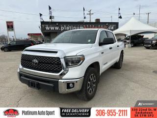 <b>Heated Seats, Aluminum Wheels, Apple CarPlay, Android Auto, Remote Keyless Entry, SiriusXM, Streaming Audio, LED Lights, Adaptive Cruise Control, Rear View Camera, Power Mirrors, EZ Lift Tailgate, Fog Lights, Power Seat</b><br> <br>    A refined, quality built truck that is rugged and powerful when needed while offering ultimate comfort and safety. This  2021 Toyota Tundra is for sale today. <br> <br>This Toyota Tundra is proof that bold can be beautiful, and with an enormous towing capacity the Tundra keeps proving itself to be one of the best pickup trucks on the market. Comfort will never be a problem thanks to advanced materials and its innovative tech features. This Tundra perfectly blends functionality and comfort, with a spacious cabin that gives you and your crew plenty of room to stretch out with premium materials to create its distinctively upscale feel.This  Crew Cab 4X4 pickup  has 125,891 kms. Its  white in colour  . It has a 6 speed automatic transmission and is powered by a  381HP 5.7L 8 Cylinder Engine.  <br> <br> Our Tundras trim level is SR5. A truck you can count on, this Tundra SR5 comes very well equipped with aluminum wheels, remote keyless entry, chrome grille surround, a larger 8 inch touchscreen that features Apple CarPlay, Android Auto, SiriusXM, voice recognition technology, USB input, wireless streaming audio, and dynamic radar cruise control. Additional features include heated front seats, chrome interior and exterior trim, a split folding rear seat with under seat storage, LED running lights, fog lights, a power adjustable seat, power adjustable heated mirrors, an easy lower & lift tailgate, and Toyota Safety Sense technology which adds lane departure warning with steering assist, automatic highbeam assist, a rear view camera, pedestrian detection plus much more.<br> <br>To apply right now for financing use this link : <a href=https://www.platinumautosport.com/credit-application/ target=_blank>https://www.platinumautosport.com/credit-application/</a><br><br> <br/><br> Buy this vehicle now for the lowest bi-weekly payment of <b>$272.52</b> with $0 down for 96 months @ 5.99% APR O.A.C. ( Plus applicable taxes -  Plus applicable fees   ).  See dealer for details. <br> <br><br> We know that you have high expectations, and as car dealers, we enjoy the challenge of meeting and exceeding those standards each and every time. Allow us to demonstrate our commitment to excellence! </br>

<br> As your one stop shop for quality pre owned vehicles and hassle free auto financing in Saskatoon, we provide the following offers & incentives for our valued clients in Saskatchewan, Alberta & Manitoba. </br> o~o