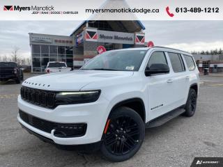 <b>Leather Seats,  Cooled Seats,  Apple CarPlay,  Navigation,  Heated Steering Wheel!</b><br> <br> <br> <br>Call 613-489-1212 to speak to our friendly sales staff today, or come by the dealership!<br> <br>  This Wagoneer sits at the very summit of the luxury SUV segment. <br> <br>With perfect attention to detail, a sophisticated interior, and unparalleled engineering, this 2024 Wagoneer is set to change the game for full size luxury SUVs. But dont be fooled by its good looks or luxurious materials, this ultra capable Wagoneer is still a Jeep through and through. No matter where the road leads, you can be sure to get there in this iconic 2024 Jeep Wagoneer.<br> <br> This bright white SUV  has an automatic transmission and is powered by a  420HP 3.0L Straight 6 Cylinder Engine.<br> <br> Our Wagoneers trim level is Series II Carbide. Step things up with this Wagoneer Series II Carbide, which comes with upgraded gloss black aluminum wheels and exterior styling accents, and also features great standard equipment such as ventilated and heated Nappa leather-trimmed seats with 12-way power adjustment and 4-way lumbar support, a heated synthetic leather steering wheel, genuine wood interior trim, a power liftgate for rear cargo access, a 10.1-inch screen for infotainment duties bundled with Apple CarPlay, Android Auto, inbuilt navigation, and a 10-speaker Alpine audio system for your auditory delight. On the road, safety is guaranteed thanks to a slew of cutting-edge features including adaptive cruise control, blind spot detection, lane keeping assist, lane departure warning, front and rear collision mitigation, forward collision warning, and front and rear parking sensors. Additional features include a power liftgate for rear cargo access, dual-zone climate control with rear automatic air conditioning, three 12-volt DC and a 120-volt AC power outlets, power-adjustable pedals, proximity keyless entry with remote engine start, illuminated front, and rear cupholders, and so much more. This vehicle has been upgraded with the following features: Leather Seats,  Cooled Seats,  Apple Carplay,  Navigation,  Heated Steering Wheel,  Remote Start,  Power Liftgate. <br><br> View the original window sticker for this vehicle with this url <b><a href=http://www.chrysler.com/hostd/windowsticker/getWindowStickerPdf.do?vin=1C4SJVBP5RS106197 target=_blank>http://www.chrysler.com/hostd/windowsticker/getWindowStickerPdf.do?vin=1C4SJVBP5RS106197</a></b>.<br> <br>To apply right now for financing use this link : <a href=https://CreditOnline.dealertrack.ca/Web/Default.aspx?Token=3206df1a-492e-4453-9f18-918b5245c510&Lang=en target=_blank>https://CreditOnline.dealertrack.ca/Web/Default.aspx?Token=3206df1a-492e-4453-9f18-918b5245c510&Lang=en</a><br><br> <br/>    6.49% financing for 96 months. <br> Buy this vehicle now for the lowest weekly payment of <b>$332.23</b> with $0 down for 96 months @ 6.49% APR O.A.C. ( Plus applicable taxes -  $1199  fees included in price     / Federal Luxury Tax of $1094.00 included.).  Incentives expire 2024-07-02.  See dealer for details. <br> <br>If youre looking for a Dodge, Ram, Jeep, and Chrysler dealership in Ottawa that always goes above and beyond for you, visit Myers Manotick Dodge today! Were more than just great cars. We provide the kind of world-class Dodge service experience near Kanata that will make you a Myers customer for life. And with fabulous perks like extended service hours, our 30-day tire price guarantee, the Myers No Charge Engine/Transmission for Life program, and complimentary shuttle service, its no wonder were a top choice for drivers everywhere. Get more with Myers!<br> Come by and check out our fleet of 40+ used cars and trucks and 100+ new cars and trucks for sale in Manotick.  o~o