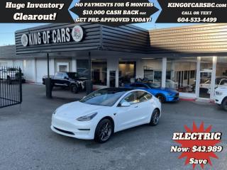 2021 TESLA MODEL 3 STANDARD RANGE PLUSONLY 5% TAX!!!GLASS ROOF, NAVIGATION, BACK UP CAMERA, SIDE CAMERAS, AUTOPILOT, AUTOMATIC EMERGENCY BRAKING, LANE ASSIST, BLIND SPOT DETECTION, ADAPTIVE CRUISE CONTROL, POWER LEATHER SEATS, HEATED FRONT & REAR SEATS, HEATED STEERING WHEEL, POWER FOLDING MIRRORS, LED LIGHTSBALANCE OF TESLA FACTORY WARRANTYCALL US TODAY FOR MORE INFORMATION604 533 4499 OR TEXT US AT 604 360 0123GO TO KINGOFCARSBC.COM AND APPLY FOR A FREE-------- PRE APPROVAL -------STOCK # P214885PLUS ADMINISTRATION FEE OF $895 AND TAXESDEALER # 31301all finance options are subject to ....oac...