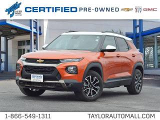 <b>Synthetic Leather Seats,  Heated Seats,  Proximity Key,  Android Auto,  Apple CarPlay!</b><br> <br>    Anything but subtle, you can’t help but notice this trendy Trailblazer. This  2023 Chevrolet Trailblazer is fresh on our lot in Kingston. <br> <br>After a long day of work, you need a car to work just as hard for you. With a surprisingly spacious cabin, plenty of power, and incredible efficiency, this Trailblazer is begging to be in your squad. When it’s time to grab the crew and all their gear to make some memories, this versatile and adventurous Trailblazer is an obvious choice.This  SUV has 22,547 kms. Its  vivid orange me in colour  . It has an automatic transmission and is powered by a  155HP 1.3L 3 Cylinder Engine. <br> <br> Our Trailblazers trim level is ACTIV. This ACTIV Trailblazer is ready for adventure with a skid plate, off-road suspension, trailering provision, synthetic leather seats, remote keyless entry, remote start, cruise control, and stylish fog lamps. This Trailblazer packs a surprisingly spacious interior with awesome features like the Chevy Infotainment 3 System with Android Auto, Apple CarPlay, Bluetooth, SiriusXM, and wireless connectivity. Whether you take the road or blaze a trail, do it safely with automatic emergency braking, front pedestrian braking, lane keep assist, IntelliBeam, Teen Driver, and a rearview camera. This vehicle has been upgraded with the following features: Synthetic Leather Seats,  Heated Seats,  Proximity Key,  Android Auto,  Apple Carplay,  Lane Keep Assist,  Lane Departure Warning. <br> <br>To apply right now for financing use this link : <a href=https://www.taylorautomall.com/finance/apply-for-financing/ target=_blank>https://www.taylorautomall.com/finance/apply-for-financing/</a><br><br> <br/><br>For more information, please call any of our knowledgeable used vehicle staff at (613) 549-1311!<br><br> Come by and check out our fleet of 90+ used cars and trucks and 130+ new cars and trucks for sale in Kingston.  o~o